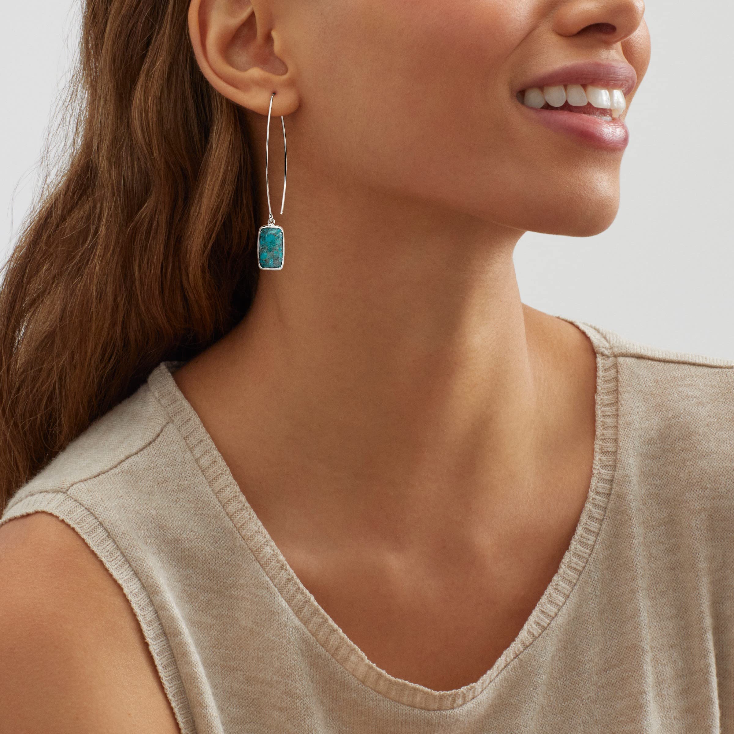 Silpada 'Oasis' Sterling Silver Compressed Turquoise Drop Earrings | Handmade Boho Jewelry for Women | Perfect for Weddings, Parties & Everyday Wear