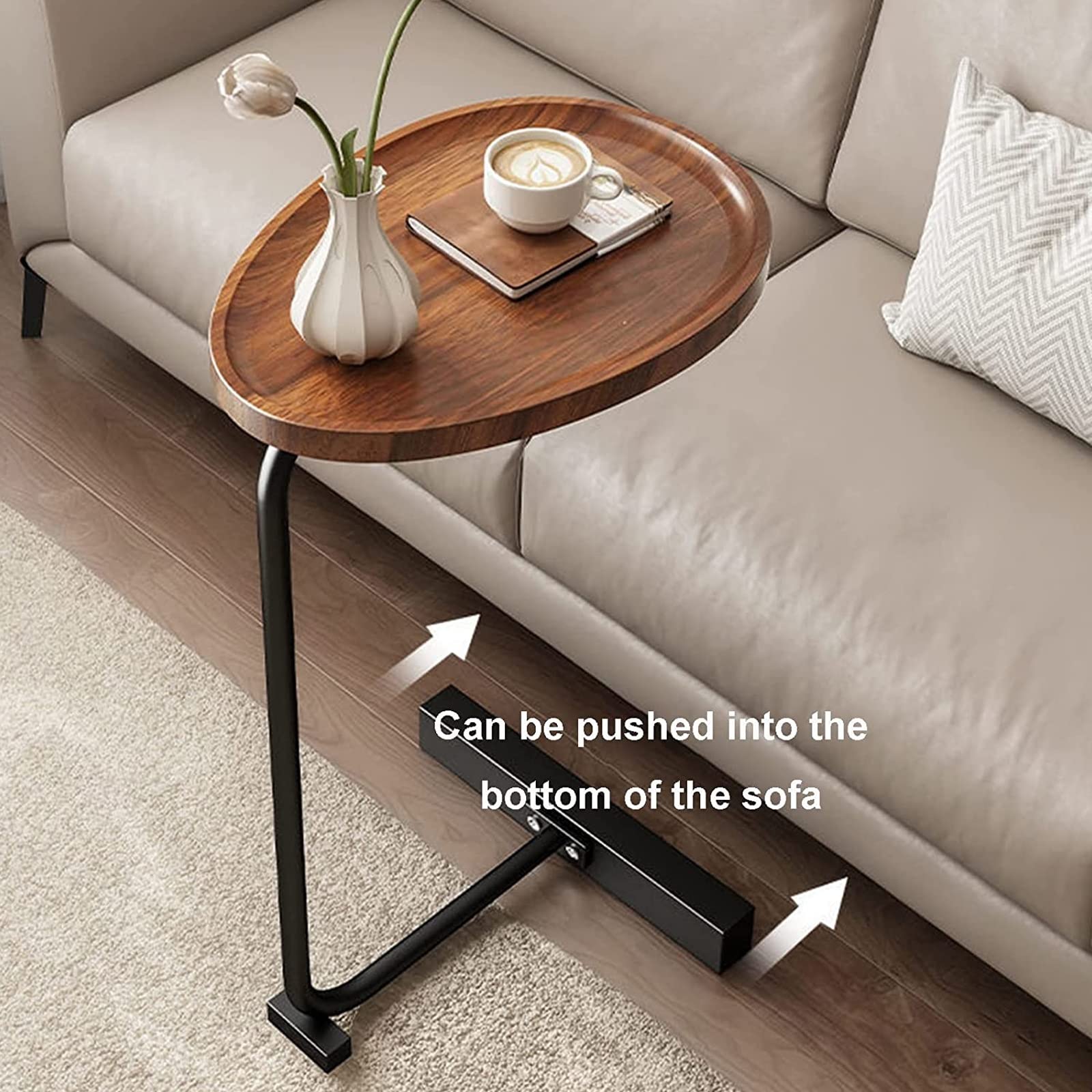 Small Oval Coffee Table - C-Shaped End Table for Sofa, Living Room, Bedroom & Office - Multi-Functional Laptop Desk & Dining Table (45x30x70cm, Black) - Perfect for Small Spaces, Balcony & Home Decor