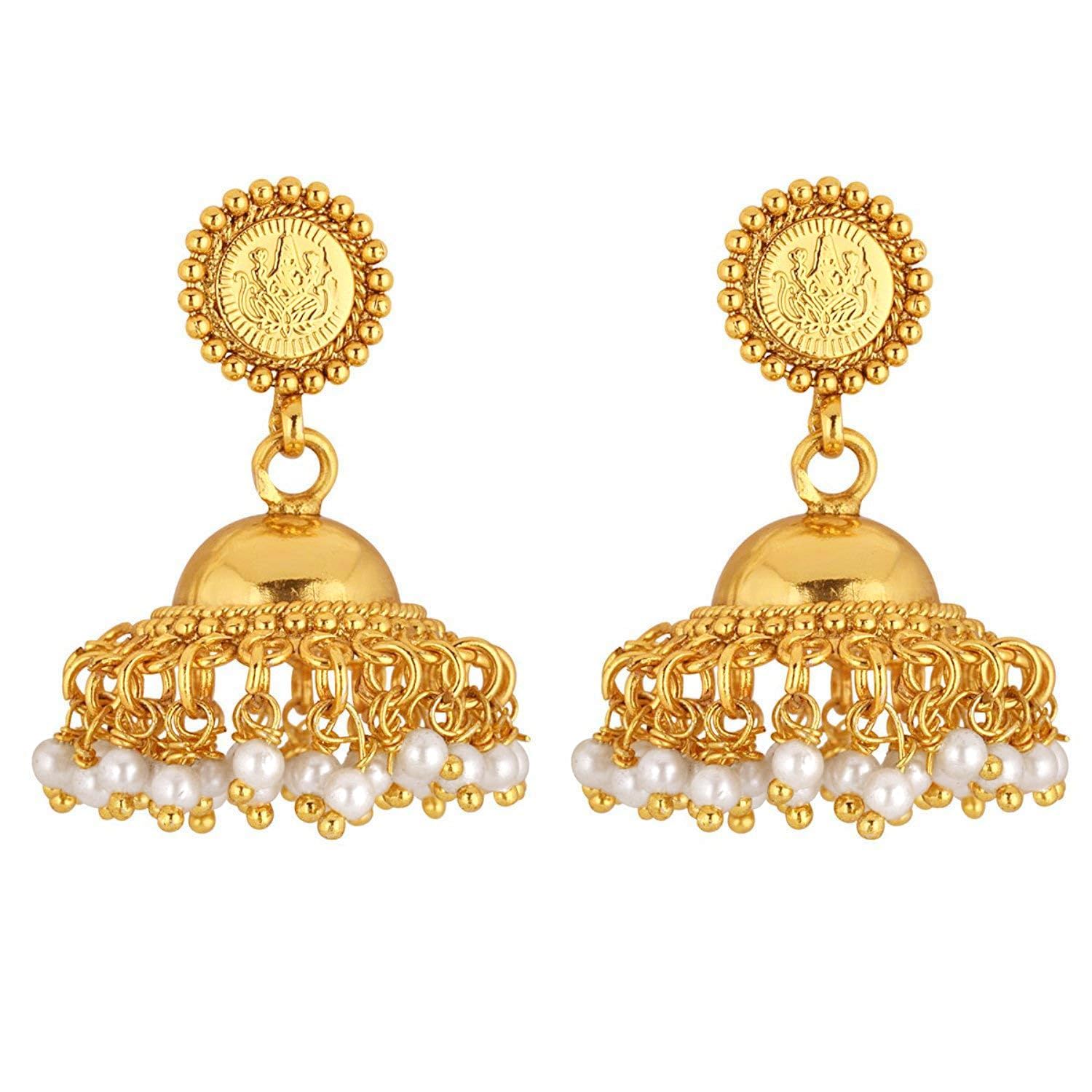 Authentic Indian Traditional Temple Necklace & Jhumka Dangle Earrings Set - Faux Stone Bollywood Jewelry for Women | Perfect for Weddings, Festivals & Special Occasions