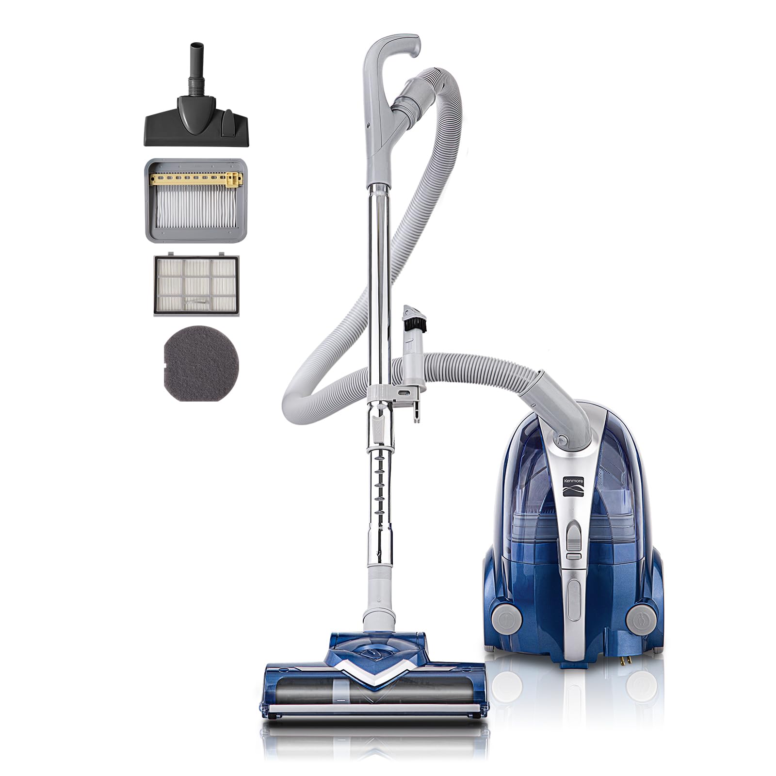 Kenmore Lightweight HEPA Canister Vacuum Cleaner for Pet Hair - Blue | 5 Variable Suction Modes, Retractable Cord & Pet Brush Attachment | Ideal for Hardwood Floors, Carpets & Pet Owners