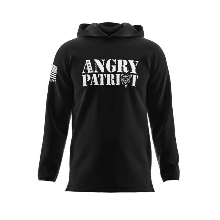 Angry Patriot Black Long Sleeve Lightweight Hoodie for Men - Comfortable Pullover Sweatshirt for Outdoor Activities & Casual Wear