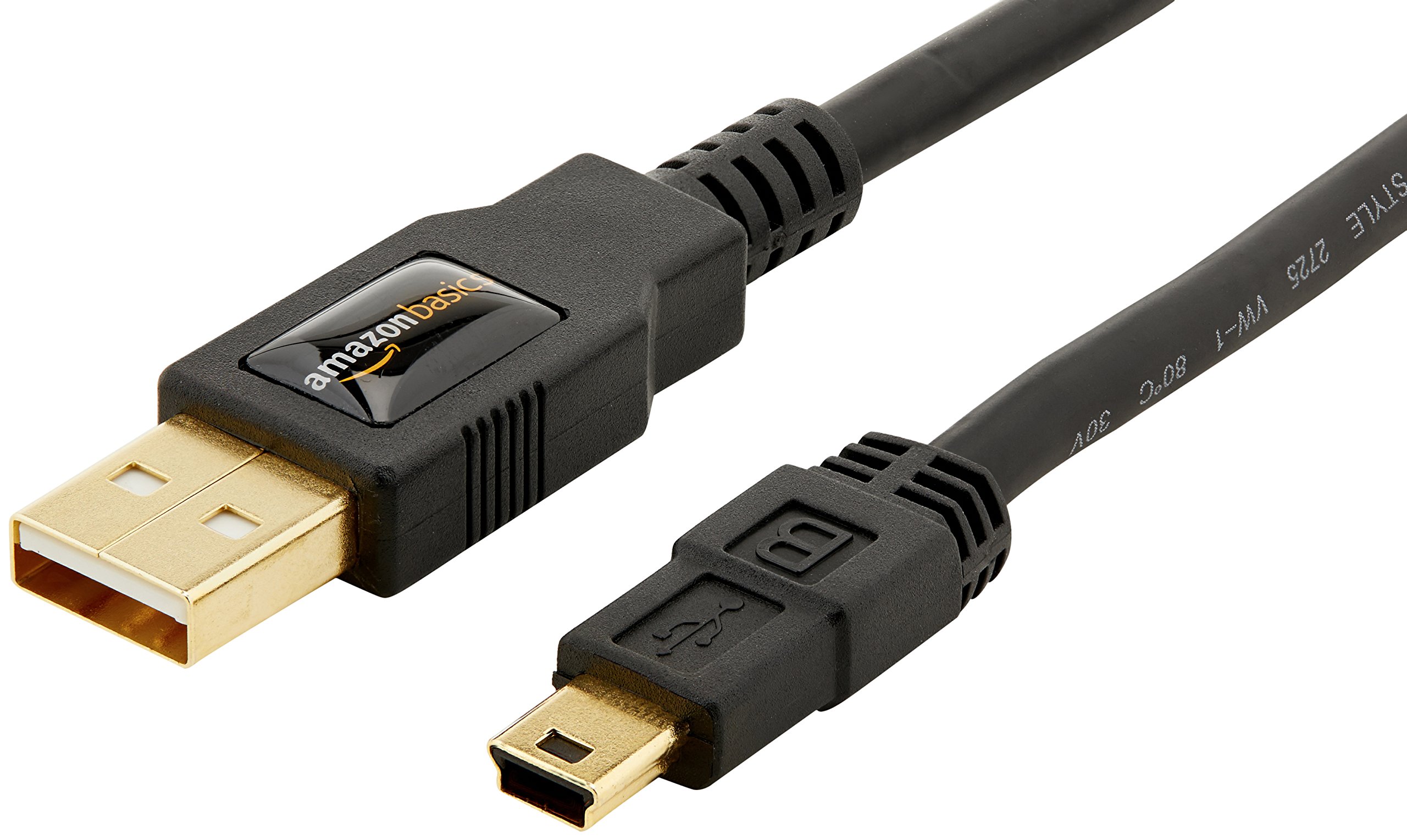 Amazon Basics USB 2.0 Charger Cable A-Male to Mini-B Cord - 3ft & 6ft (0.9m & 1.8m) for Digital Cameras, MP3 Players, External Hard Drives - Fast Charging & Data Sync