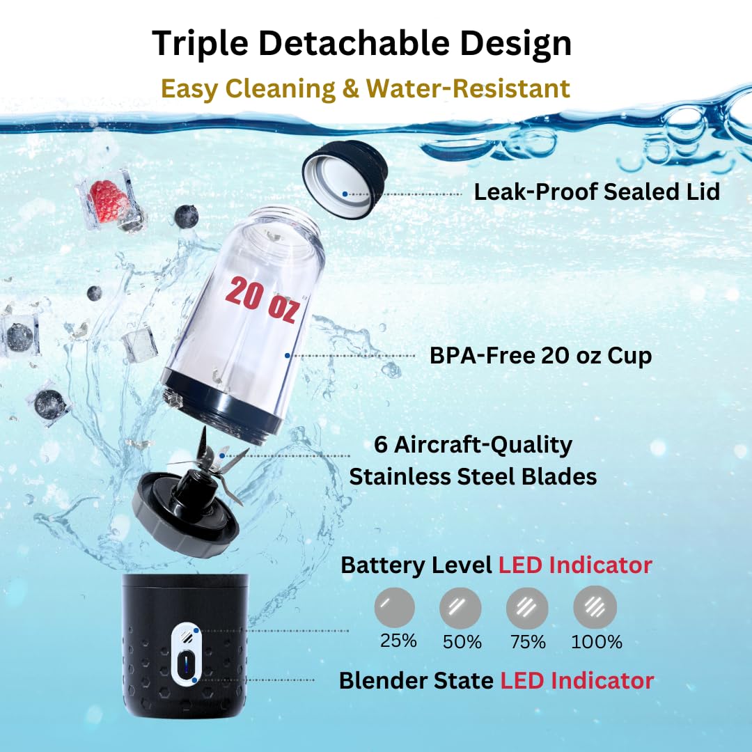 PopBabies 2nd Gen Portable Blender - 7500mAh USB Rechargeable Personal Blender for Smoothies, Shakes & Meal Prep | Hot & Cold Dual Function with 3 Batteries | Powerful, Durable for Travel, Gym & Home Use