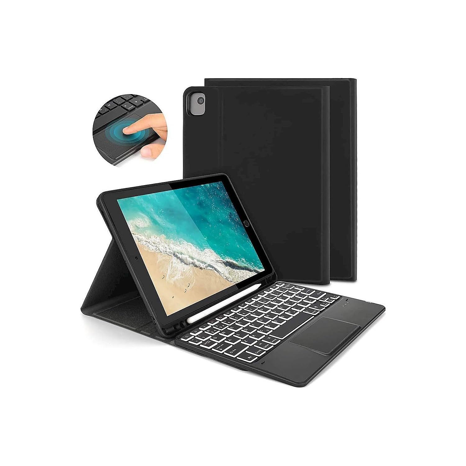 SaharaCase Shockproof Bluetooth Keyboard Case with Mouse Pad for Apple iPad 10.2 Inch (9th Generation 2021) - Heavy Duty Rugged Protection, Anti-Slip Design & Integrated Kickstand - Black | Perfect for Work, Travel & Outdoor Use