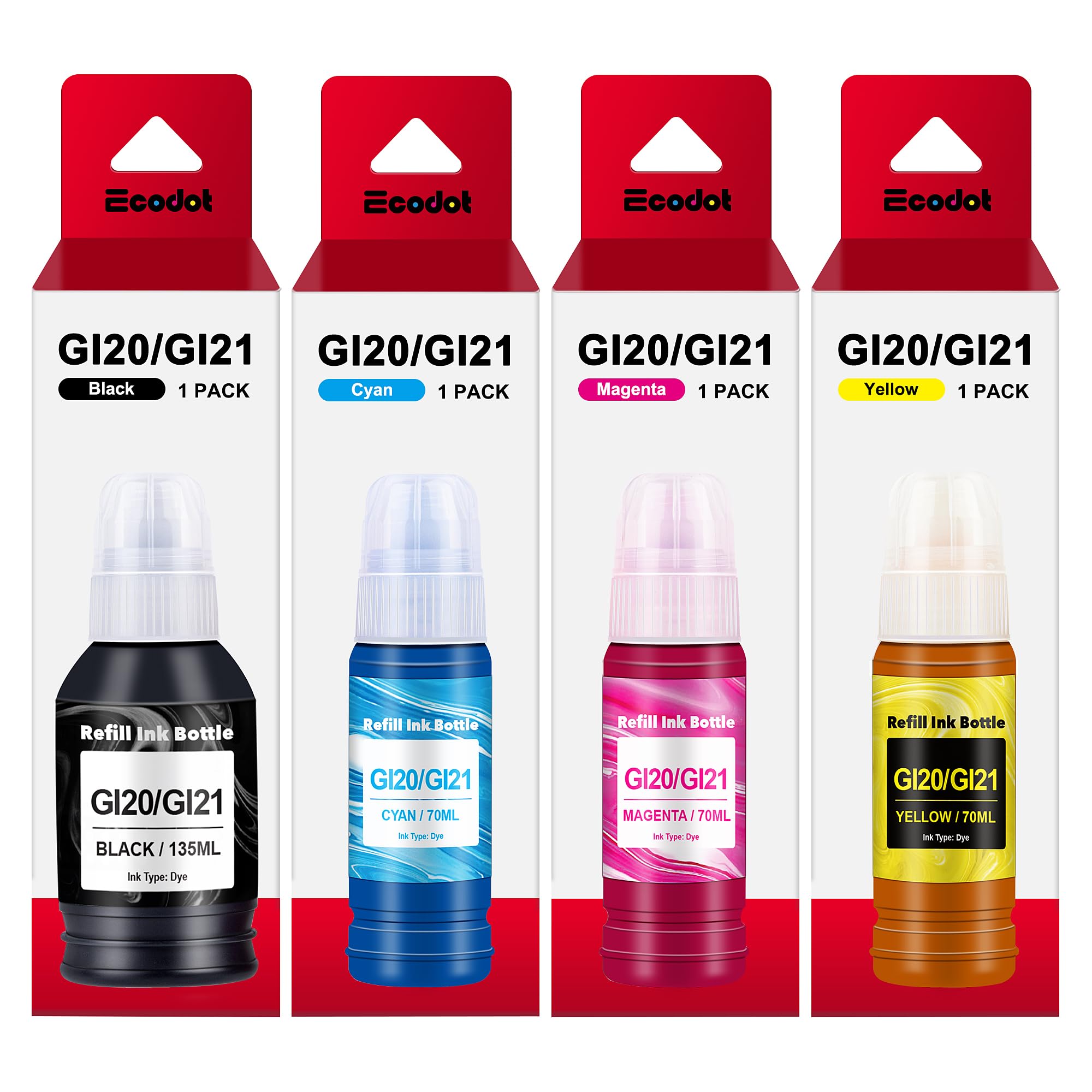 Canon GI-21 Ink Bottles 4-Pack - Compatible with G3260 G3270 Printers for Home & Office Use