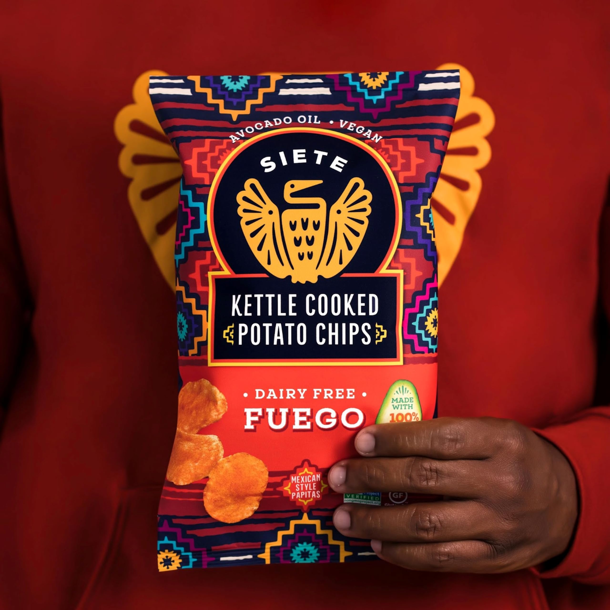 Siete Grain Free Potato Chips - Kettle Cooked Gluten Free Vegan Snacks, Non GMO, Fuego Flavor, 5.5oz (6-Pack) - Perfect for Keto Diet, Healthy Snacking & Party Platters