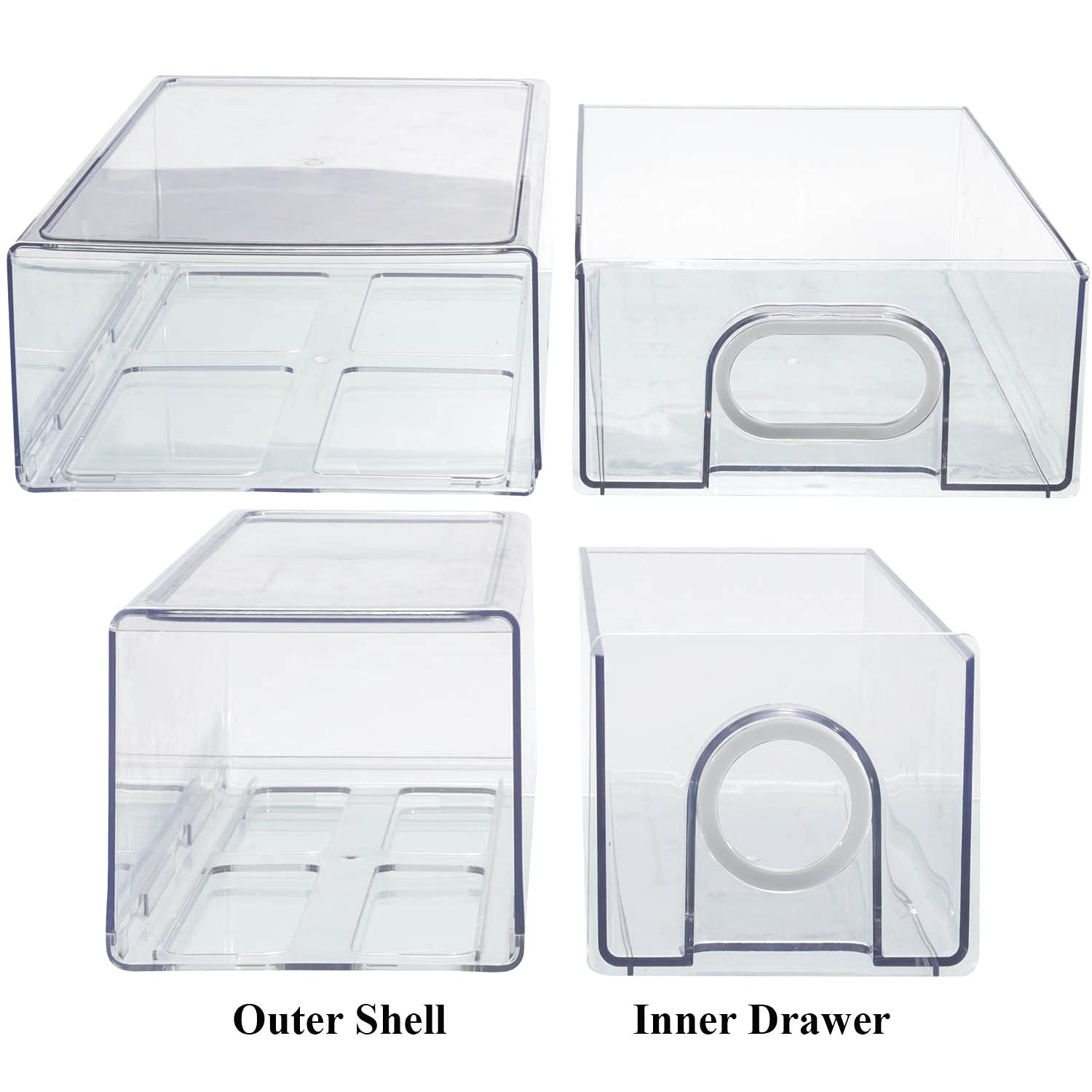 6-Piece Stackable Refrigerator Organizer Set with 3 Drawers & 3 Bins - Heavy Duty Fridge Storage Bins with White Handles for Easy Pull-Out Access - Perfect for Kitchen Organization, Grocery Storage & Meal Prep