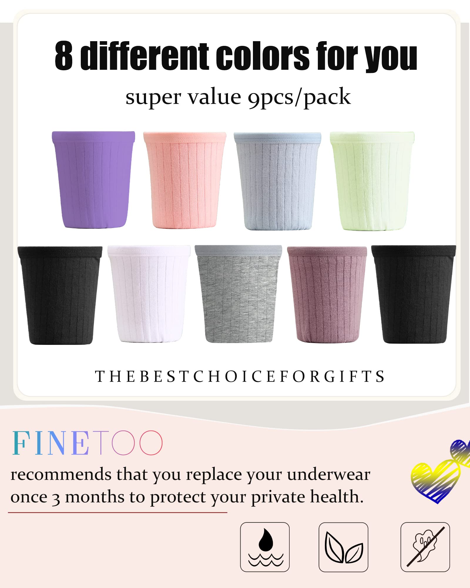 FINETOO 9 Pack Women's Cotton Underwear - Sexy Low Rise Ribbed Hipster Panties, Breathable Soft Bikini Briefs, Cheeky Underwear for Women Sizes S-XXXL | Perfect for Everyday Wear, Lounge & Sleep