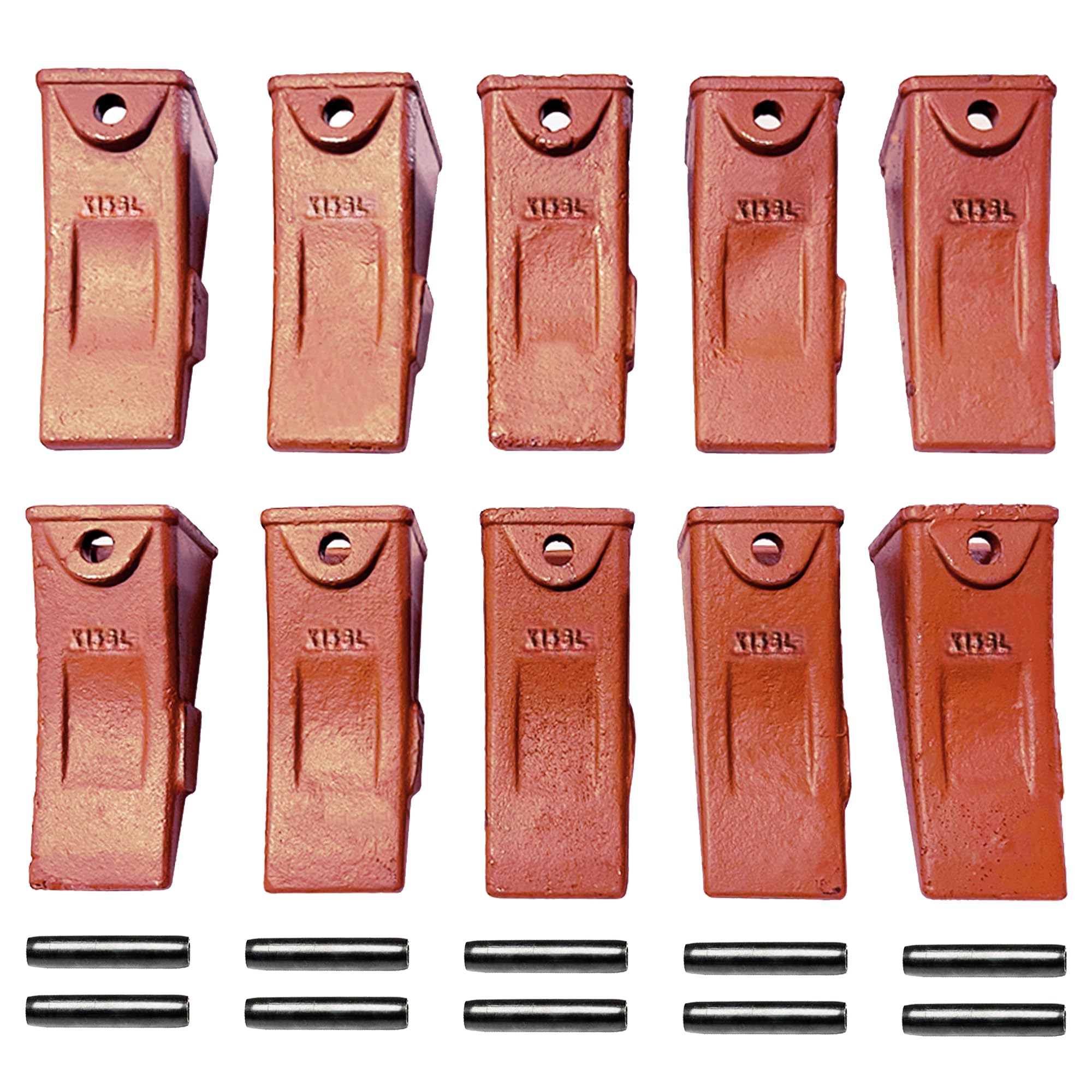 10 Pack X156L Dirt Teeth Hensley Style Bucket Teeth & 10 P156L Roll Pins - Heavy Duty Excavator Bucket Replacement Parts for Construction, Digging, and Landscaping Projects