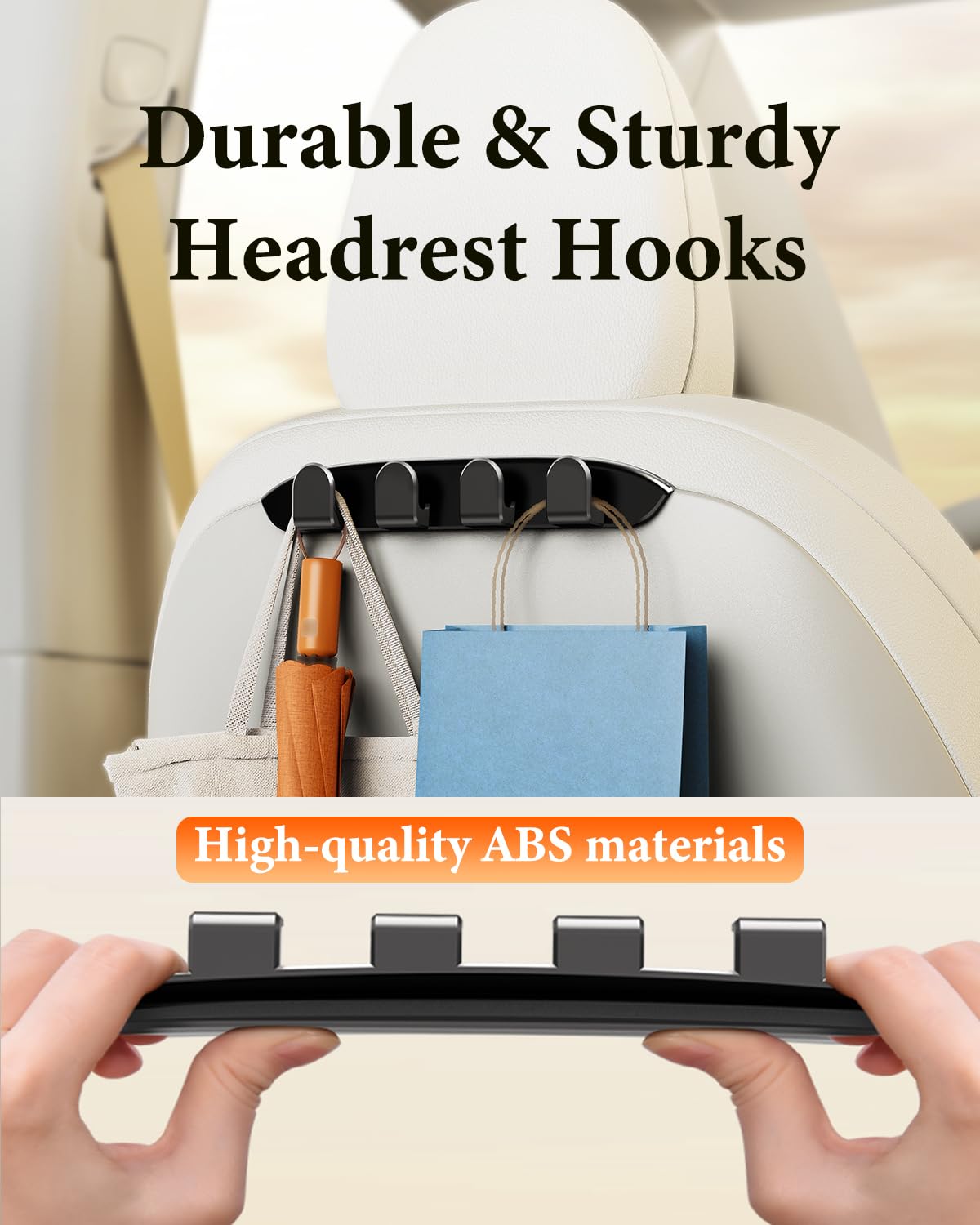 Premium Tesla Seat Back Hooks (2-Pack, Black) - Compatible with Model 3 & Y | Car Organizer for Purses, Bags & Coats | Durable Headrest Hooks Accessories | Perfect for Road Trips, Commuting & Family Travel
