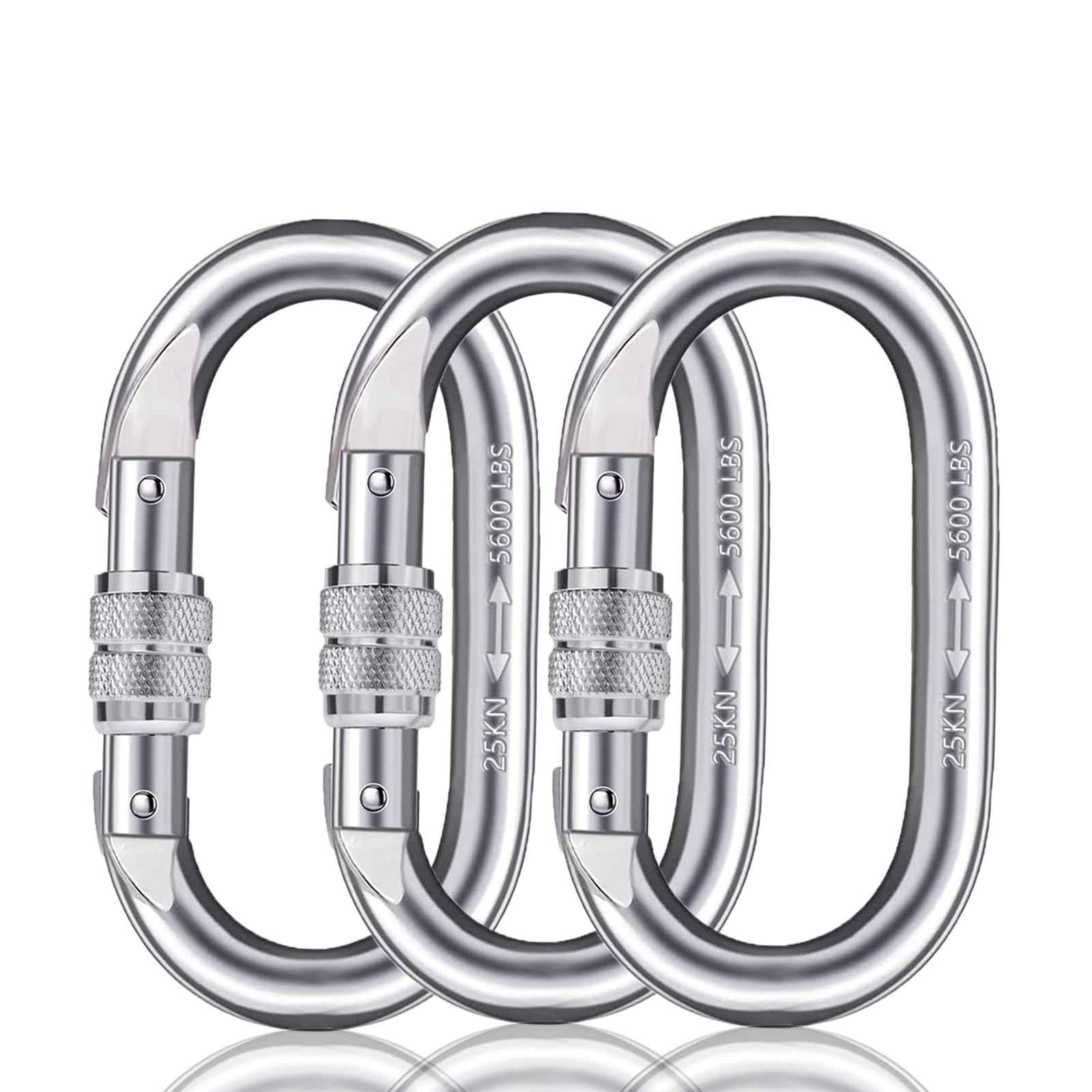 Heavy Duty Locking Carabiner Clips 25KN ASTM F1774-20 Certified - Large 4.3 Inch O-Shaped Silver Climbing Carabiners for Rock Climbing, Rigging, Ropes, Hammocks & Outdoor Camping Gear - Perfect for Adventure Sports & Safety Equipment