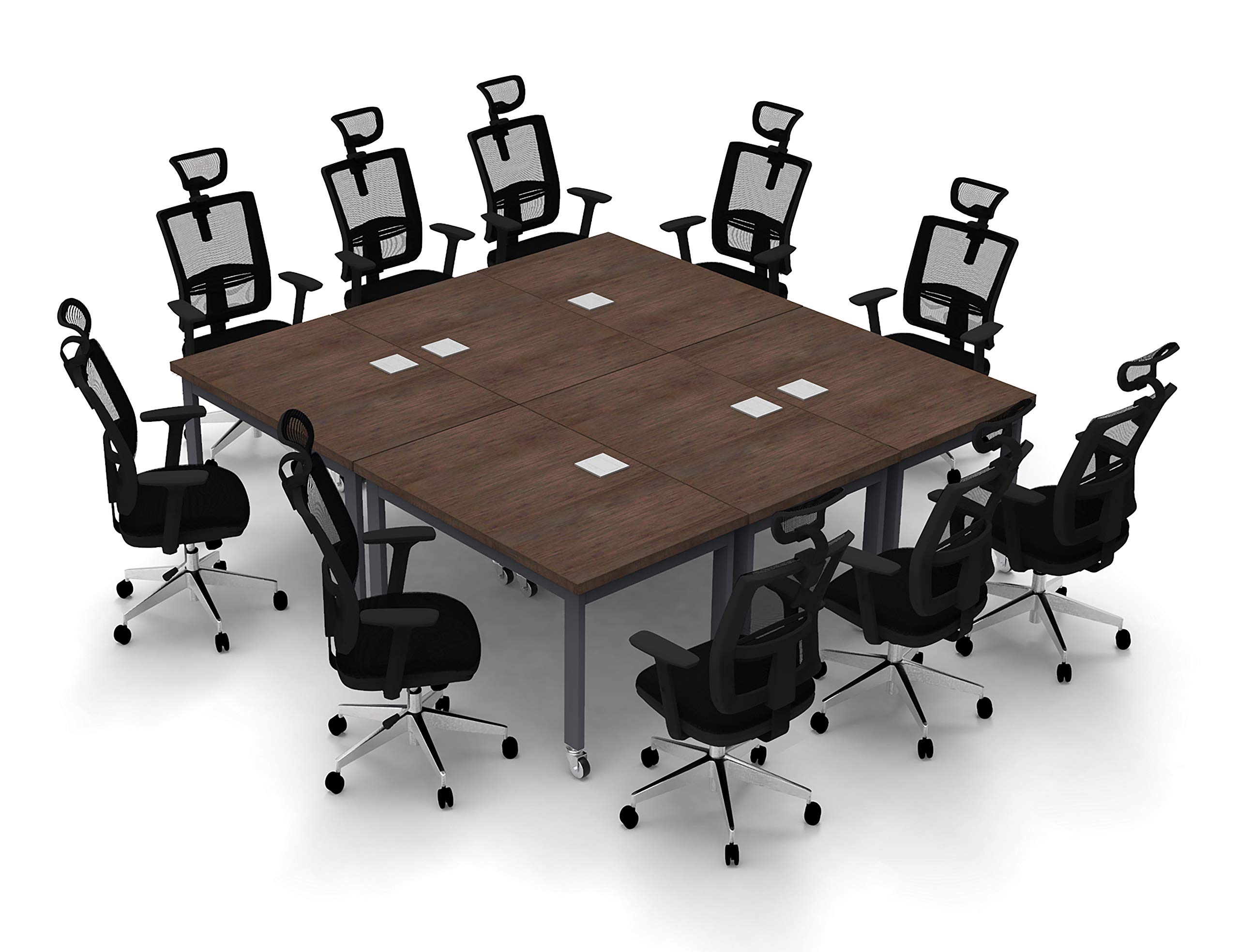 10-Person Conference Table - Model 6444 with 6pc Java X-Thick Tops & Industrial Casters - Includes Tables & Power Bars (Seating Not Included) - Perfect for Office Meetings, Seminars & Team Collaborations