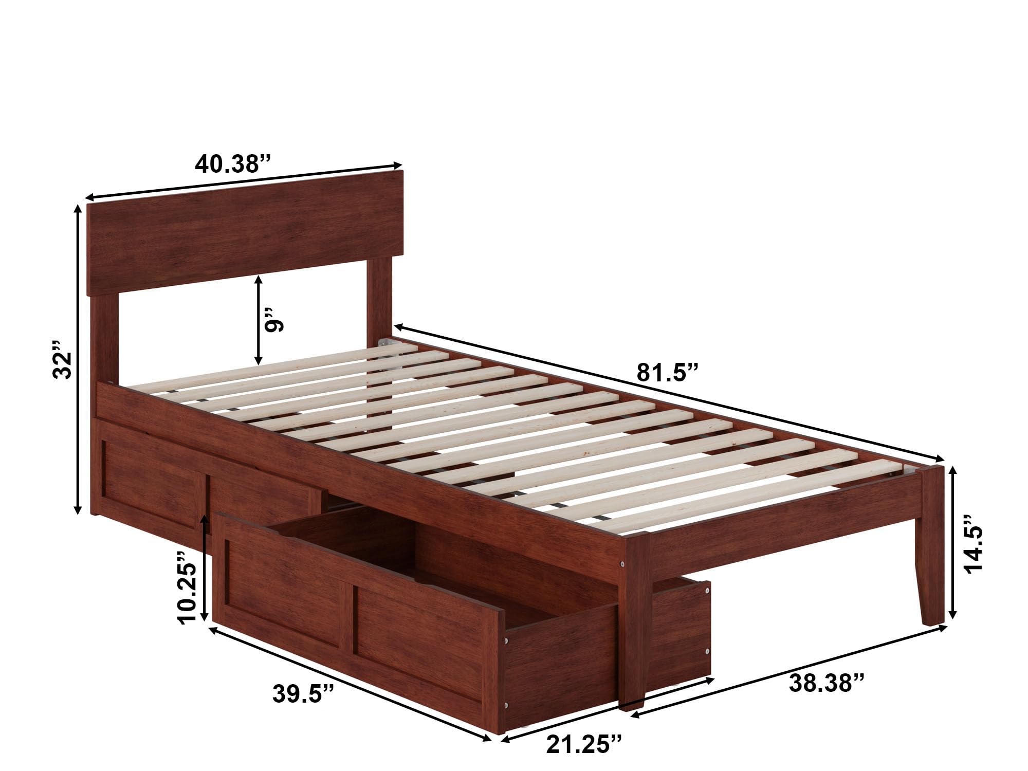 AFI Twin XL Bed Frame with Underbed Storage Drawers, Solid Walnut Wood - Perfect for Small Spaces, Dorms & Guest Rooms