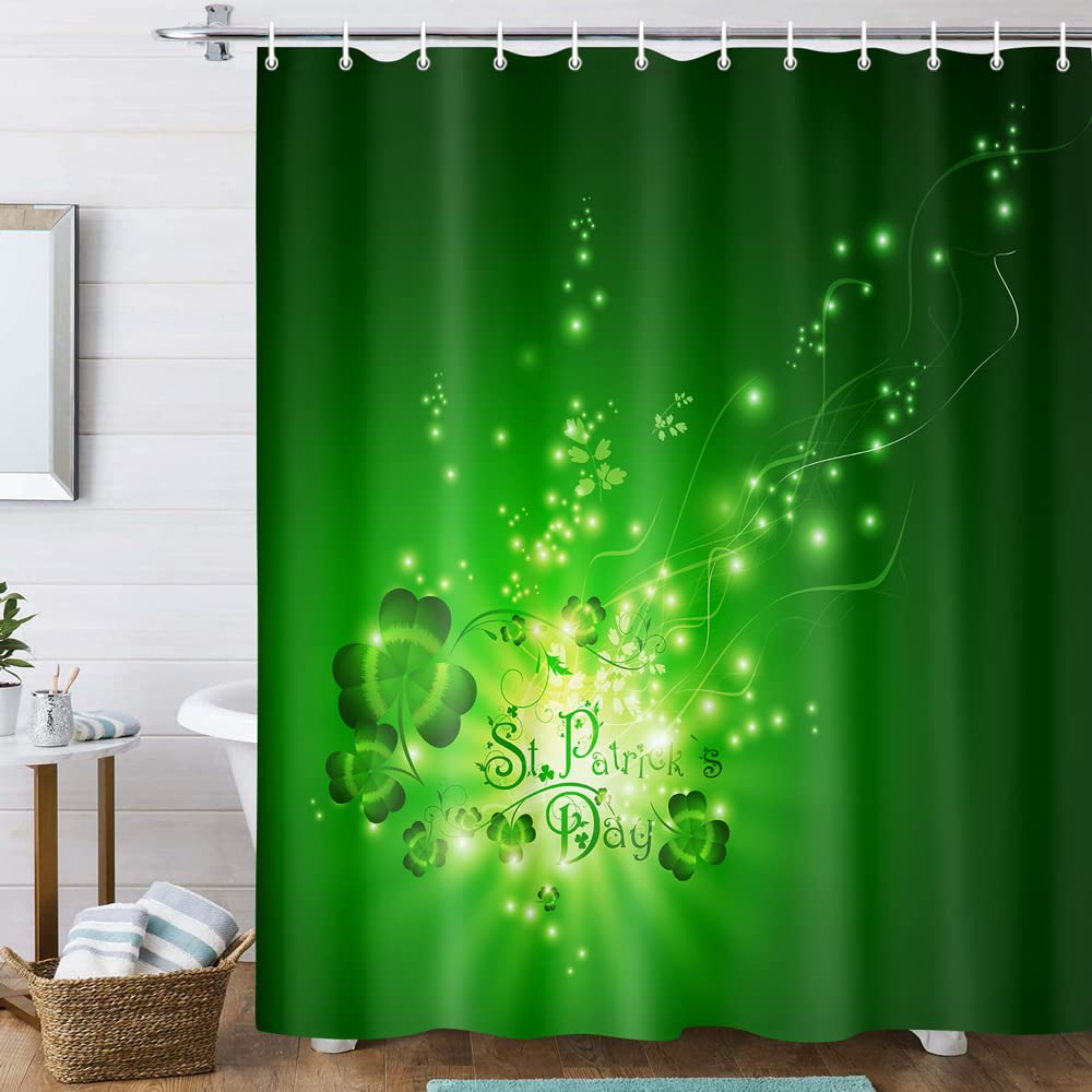 St. Patrick's Day Shower Curtain - Waterproof Polyester Fabric with Shamrock Design, Green Magic Backdrop Bathroom Decor (70x70 Inches) - Perfect for St. Patrick's Day Parties, Irish-Themed Bathrooms & Holiday Home Decor