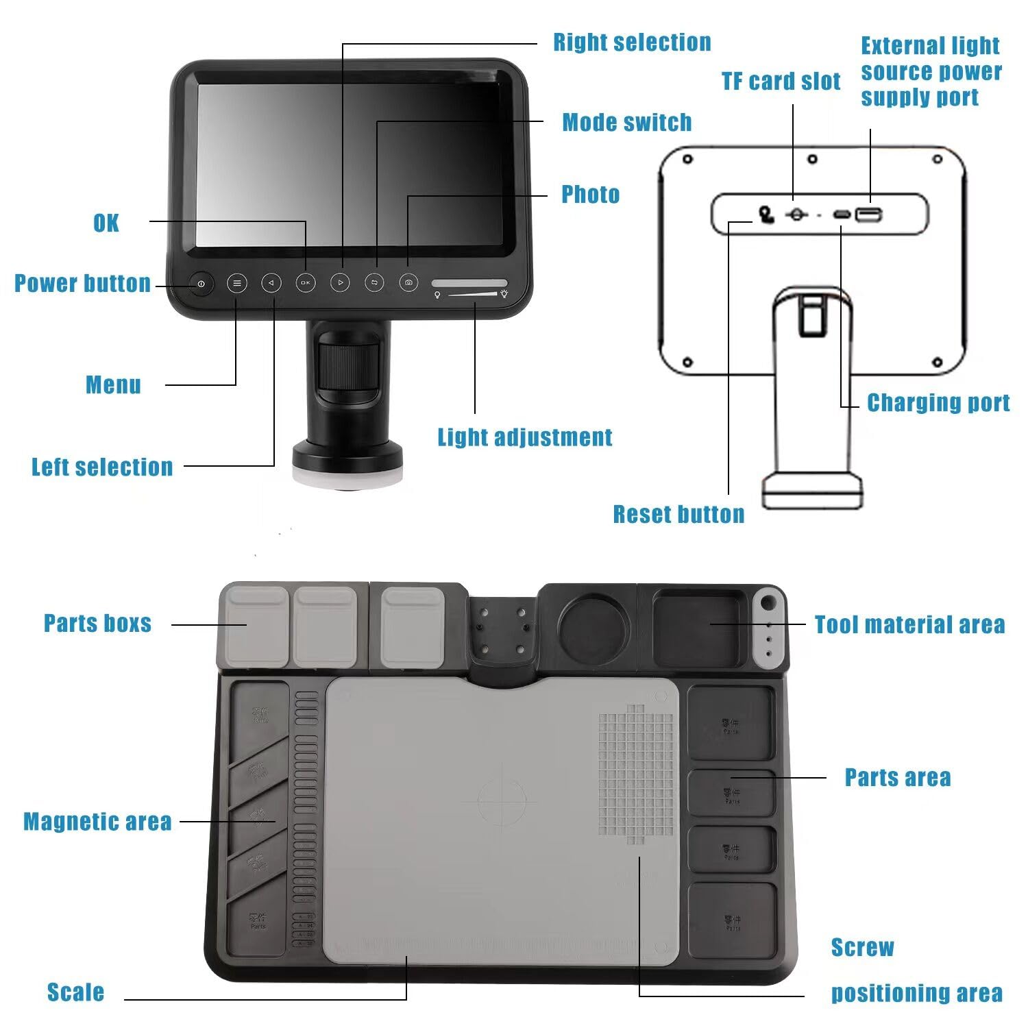 7'' Digital Microscope 1600X Magnification with Silicone Repair Mat & 28 LED Lights - 12MP High Resolution Sensor, IPS Touch Screen for Coin Collecting, Soldering, Electronics Repair (Includes 32GB Storage) - Perfect for Jewelry Inspection, PCB Repair & Hobbyist Use
