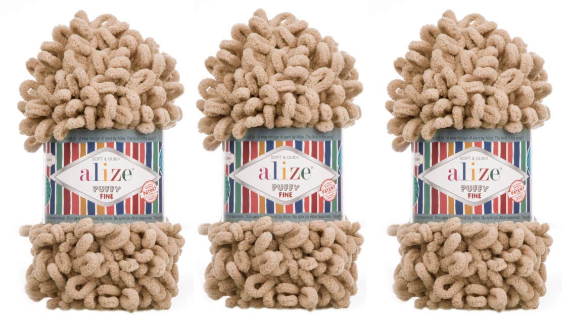 Alize Puffy Fine Yarn - 3 Skeins (300g, 48yds) 100% Microfiber Polyester - Ultra Soft Baby Blanket Yarn for Hand Knitting - Super Chunky Bulky Woven Worsted Yarn (415) - Perfect for DIY Baby Blankets, Scarves & Winter Accessories