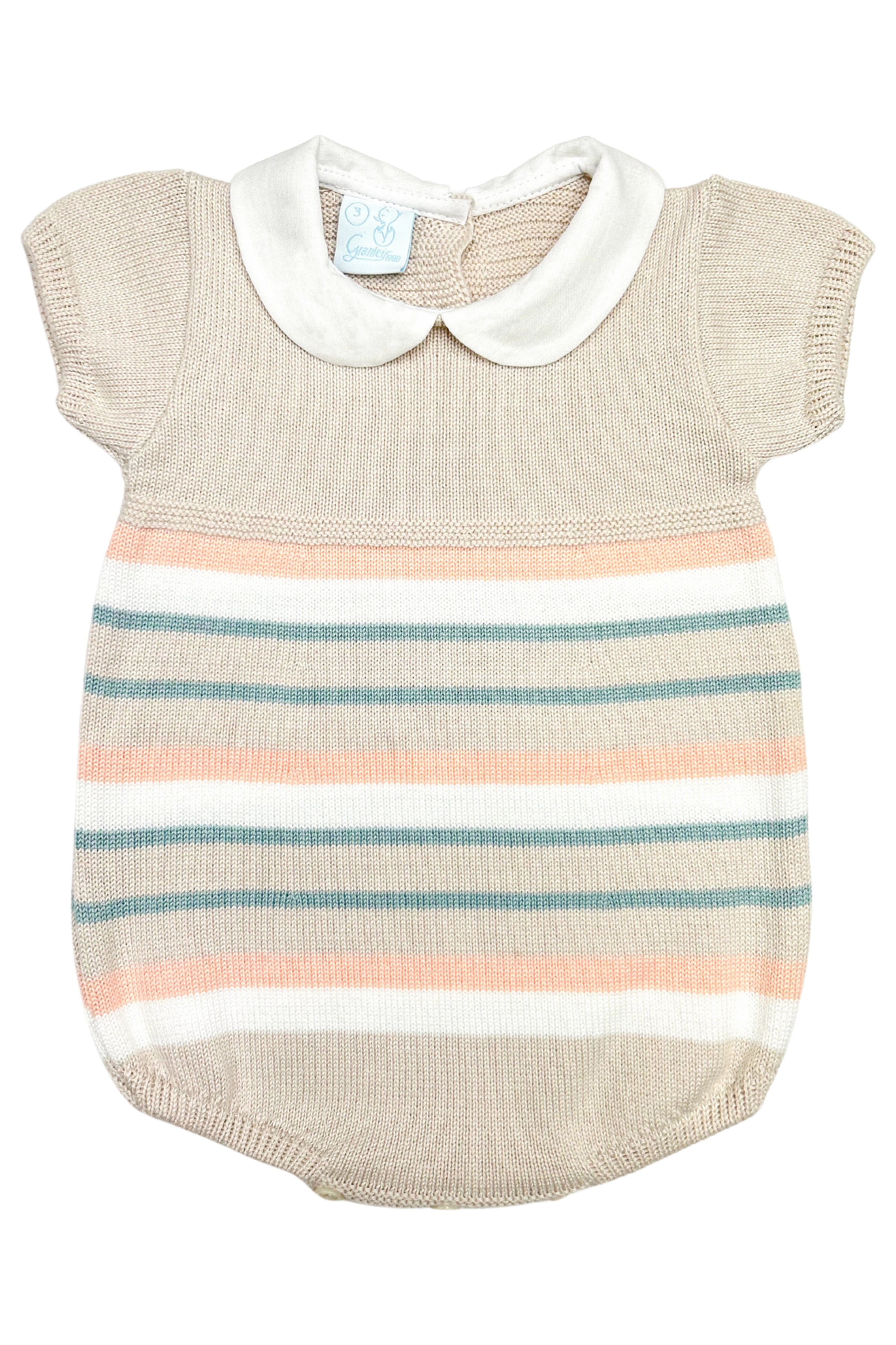 Jonah Stone Women's Peach & Teal Striped Knit Romper Jumpsuit - Casual Summer Outfit for Beach, Vacation & Everyday Wear
