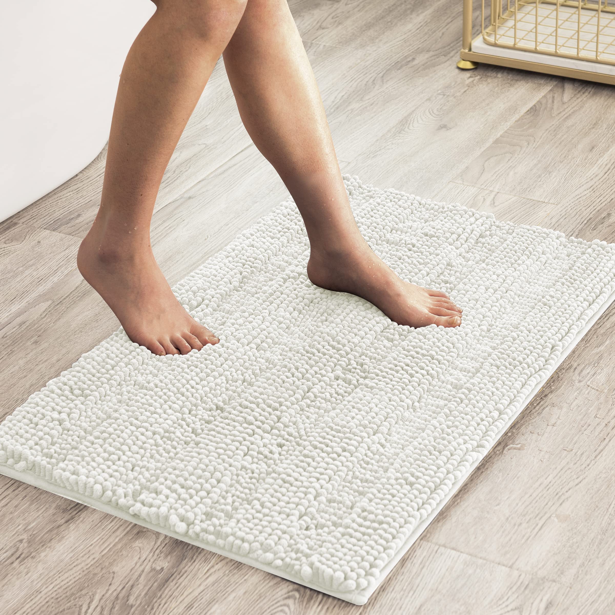 Subrtex Soft Striped Plush Bathroom Rug - Super Absorbent Quick Drying Machine Washable Bath Mat (18