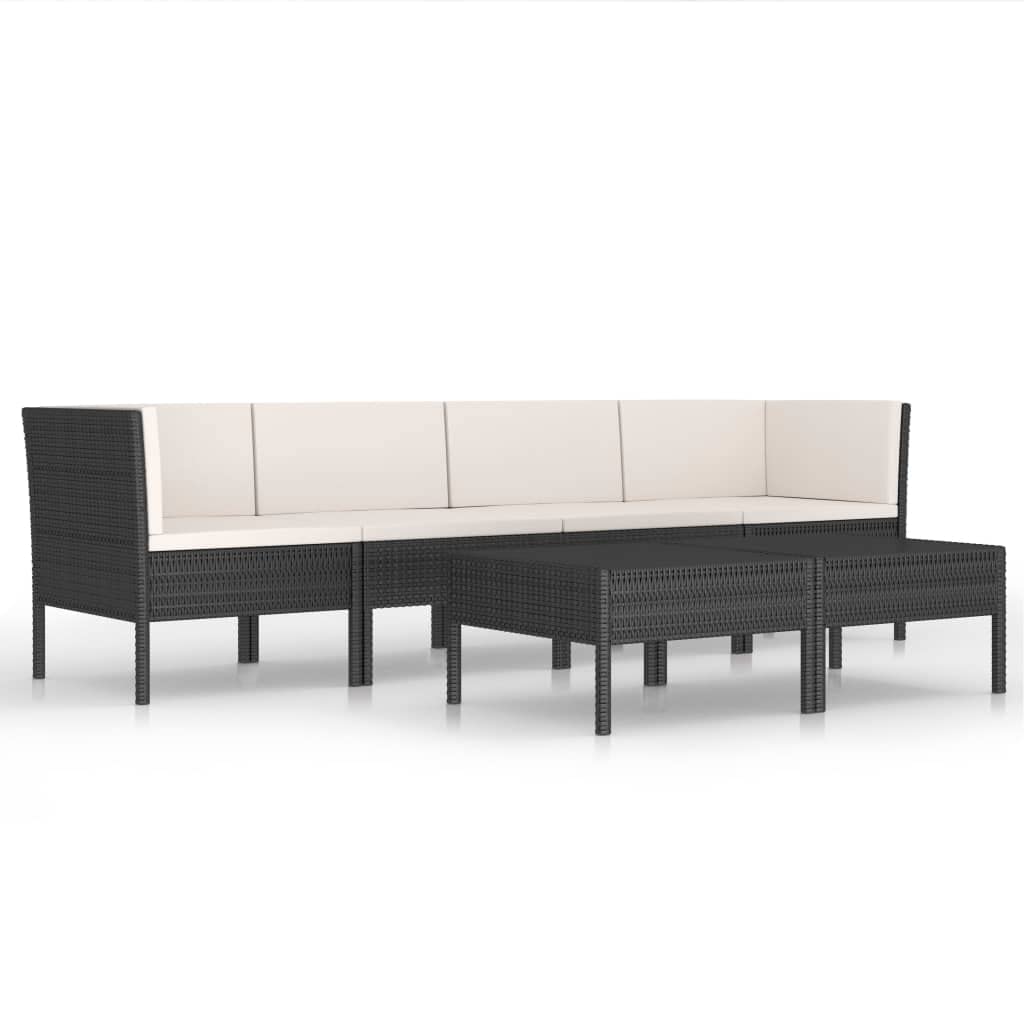 vidaXL 6-Piece Black Poly Rattan Patio Lounge Set with Cushions & Coffee Table - Outdoor Furniture for Garden, Poolside, and Backyard Relaxation