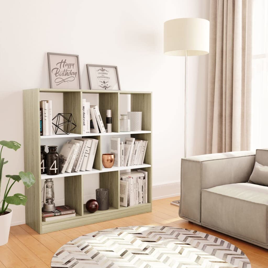 Modern Office Shelves & Lockers - White & Sonoma Oak Bookcase (38.4