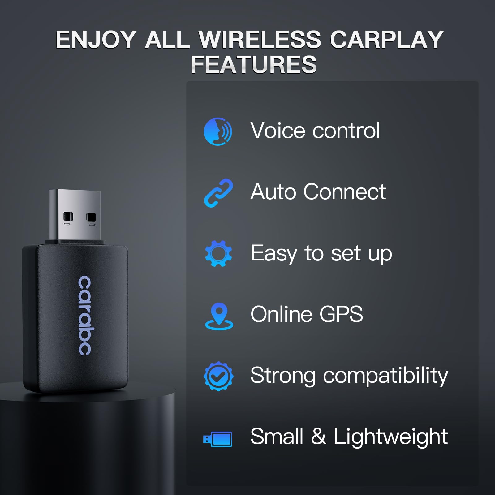 Wireless CarPlay Adapter for iPhone - Convert Wired to Wireless CarPlay Dongle with Low Latency | Plug & Play USB/USB-C Compatible | Perfect for Commuting, Road Trips & Hands-Free Driving (Black)