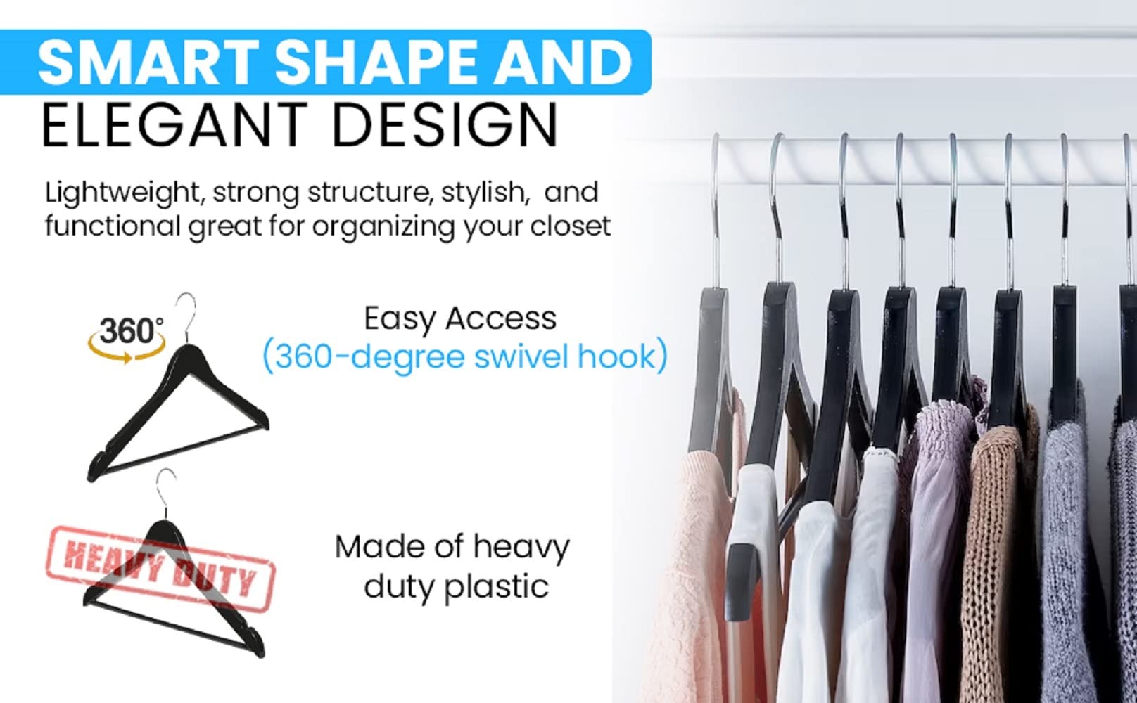 50-Pack Grey ABS Plastic Clothes Hangers - Heavy Duty Suit Hangers for Dresses, Blouses, Pants, Shirts, Ties & Sweaters | Ideal for Closet Organization, Retail Stores & Dry Cleaning Businesses