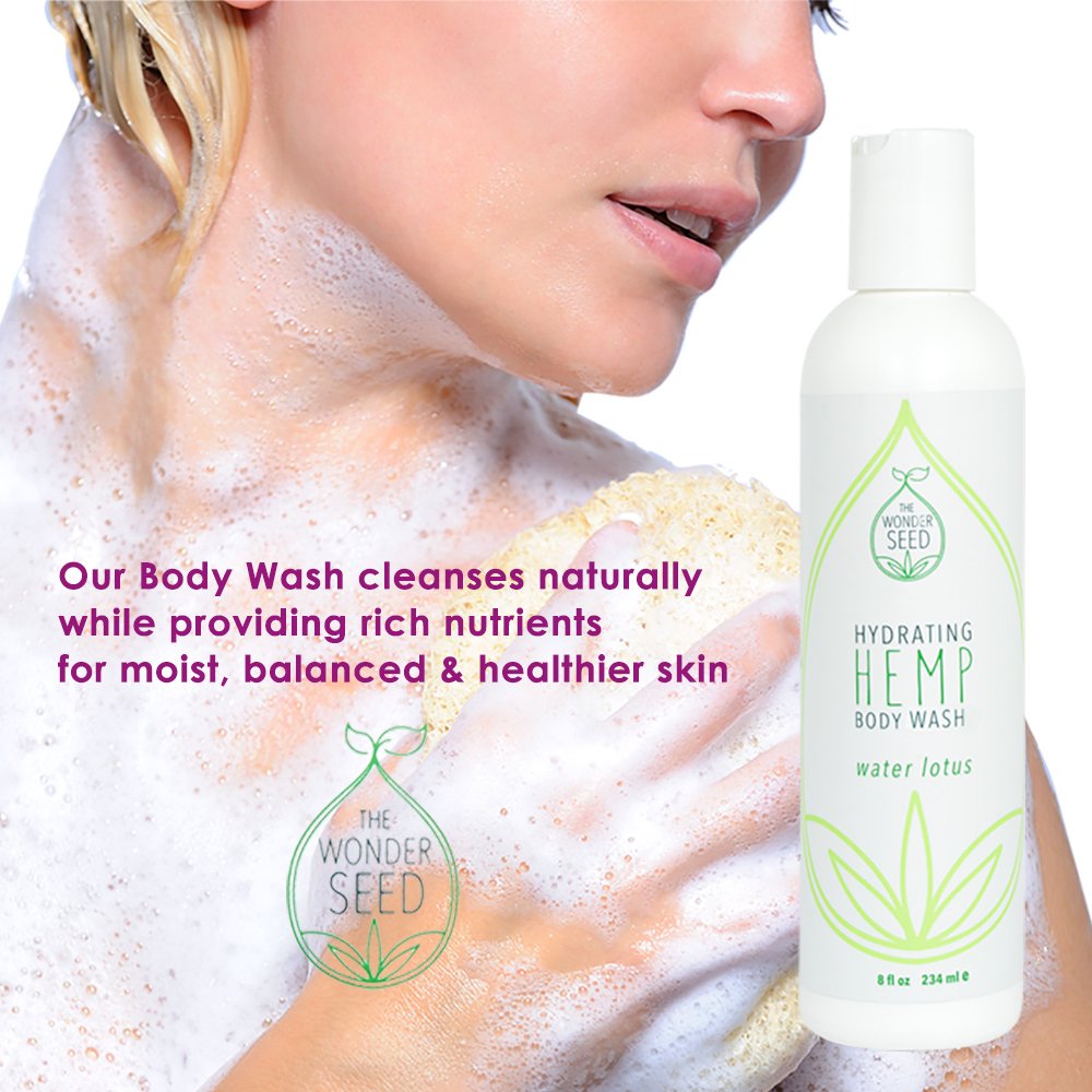 Organic Hemp Body Wash with Water Lotus Extract - 8 oz | Hydrating & Soothing for Dry Skin | Perfect for Daily Shower & Spa Relaxation