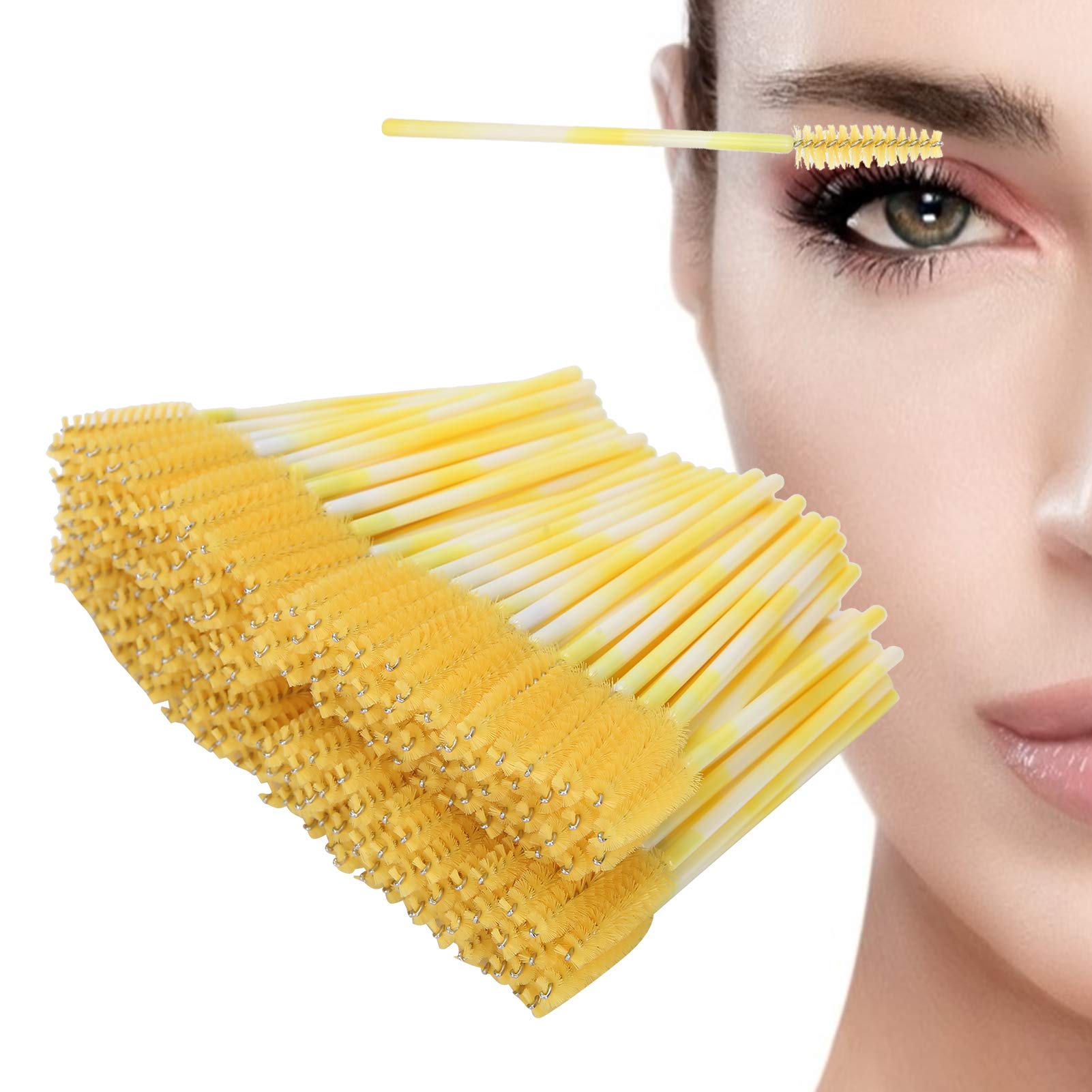200pcs Mascara Wands - Disposable Eyelash Extension Brushes, Portable Travel Spoolies for Professional Makeup & Lash Extensions (Yellow) | Perfect for Salons, DIY Beauty & On-the-Go Touch Ups
