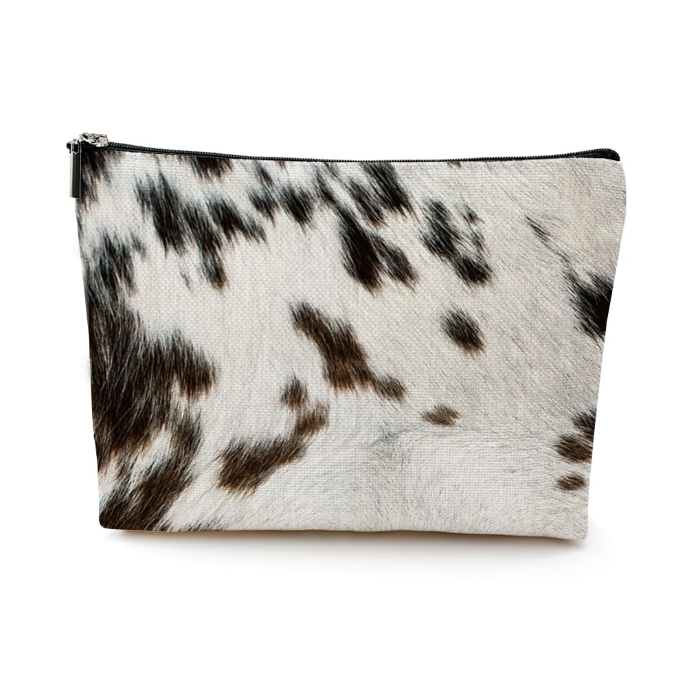Vintage Cow Print Makeup Bag - Western Style Cosmetic Pouch for Women, Cow Lovers & Cowgirls - Perfect Gift for Sister, Best Friend, Graduation, Mother's Day, Christmas & Birthday - Great for Travel, Daily Use & Cosmetics Storage