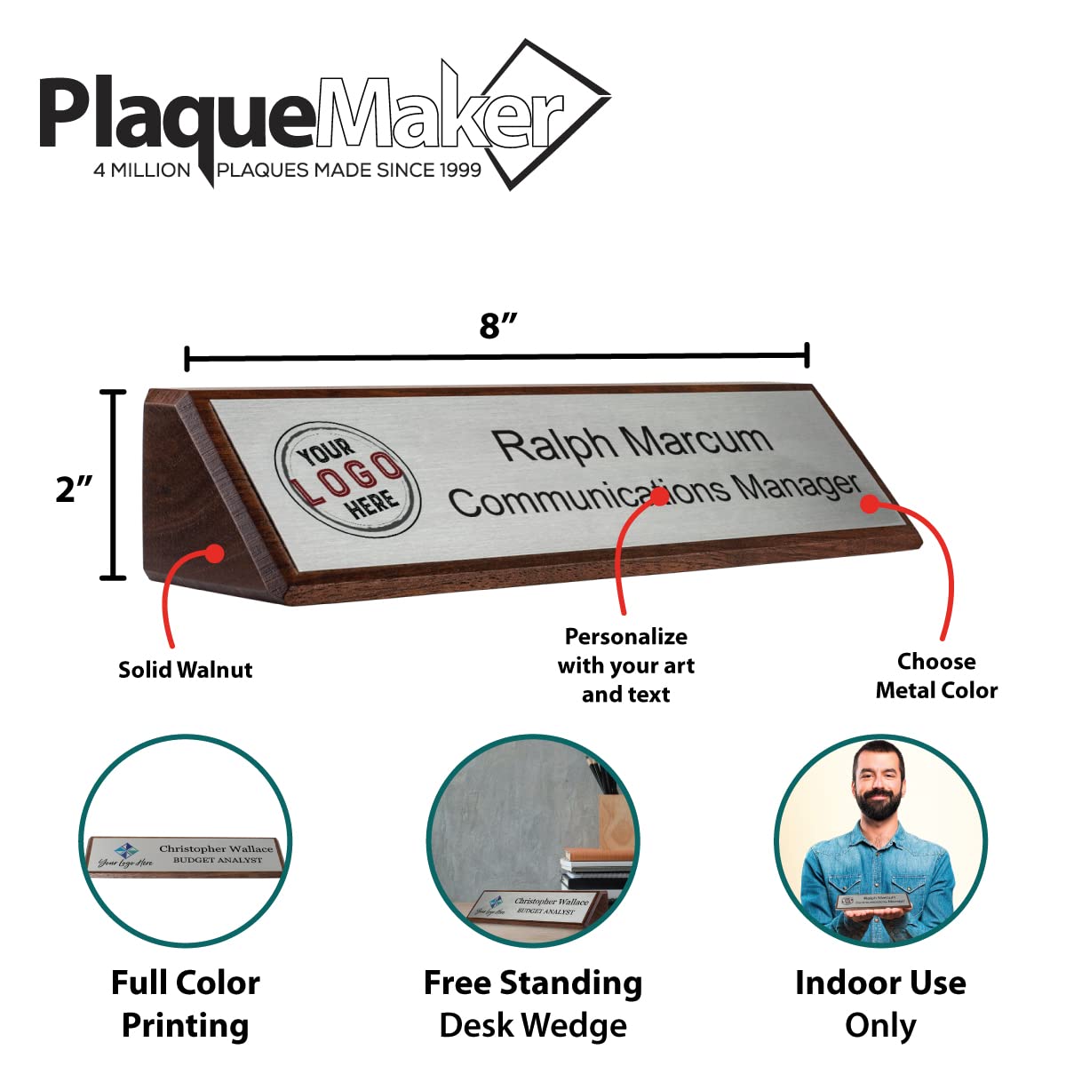 Premium Walnut Desk Wedge (Silver, 8x2