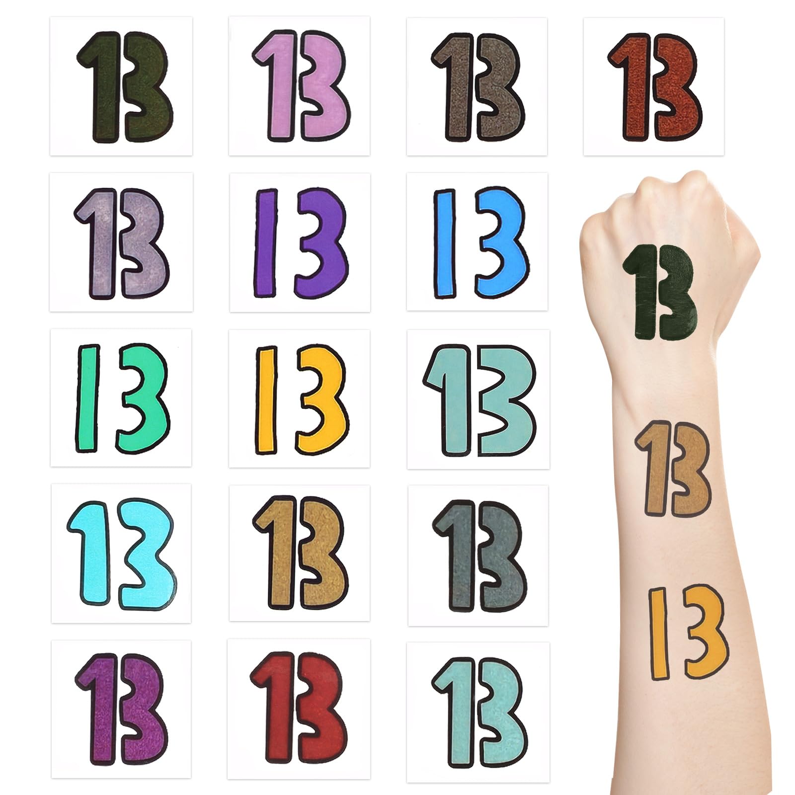 32pcs Number 13 Temporary Tattoos - Waterproof Fake Hand Tattoo Stickers for Women & Girls | Perfect for Concerts, Raves, Parties & Costume Events