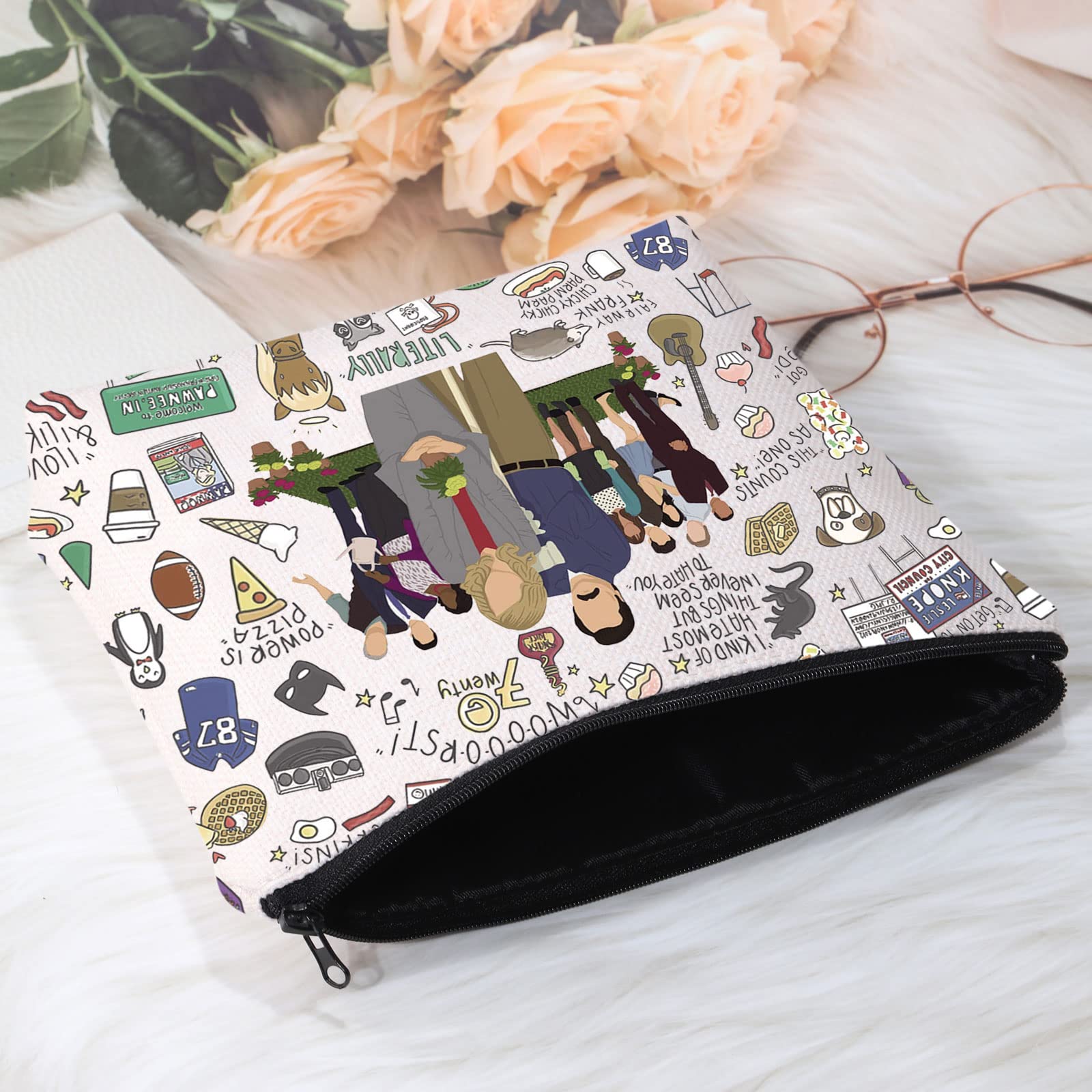 POFULL Parks and Recreation Inspired Makeup Bag - TV Show Themed Cosmetic Pouch for Fans - Perfect Gift for Parks and Rec Lovers (Use for Travel, Gym, or Daily Makeup Storage)