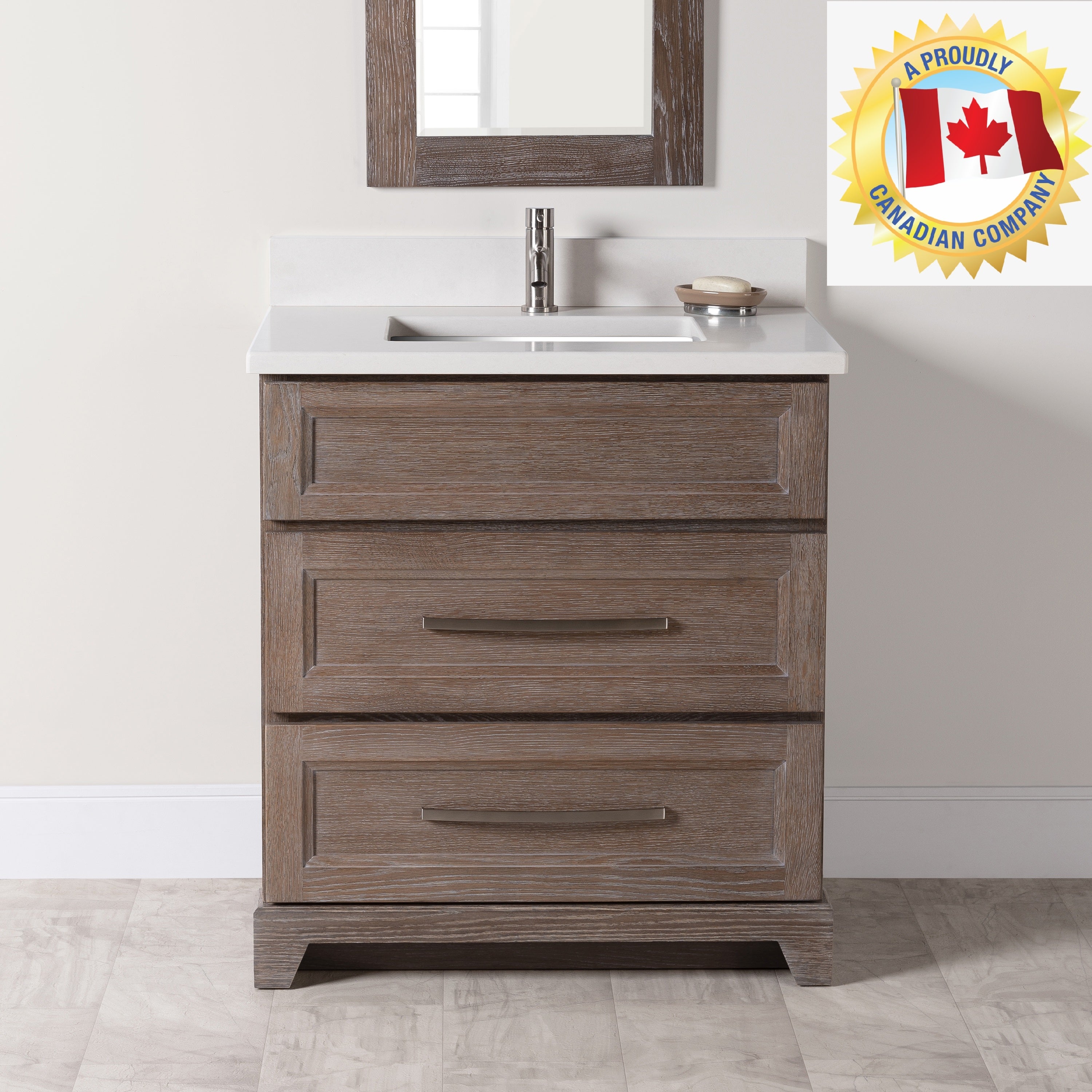 Stonewood 30-Inch Dresser Style Solid Wood Canadian Made Bathroom Vanity with Quartz Countertop - 10 Color Options - Perfect for Modern Bathroom Renovations & Small Space Solutions