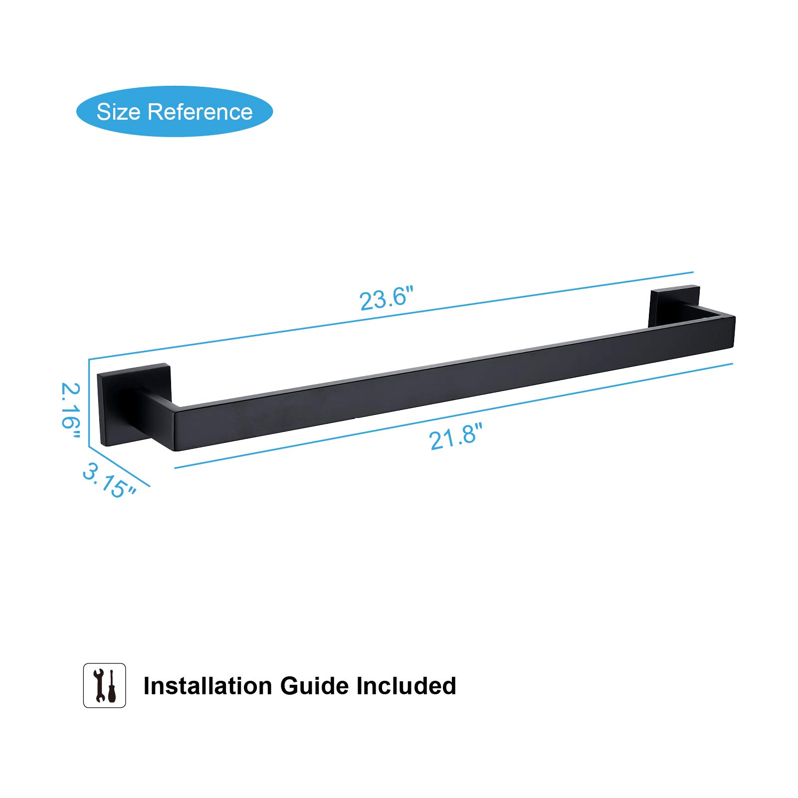 TASTOS 23.6 Inch Black Stainless Steel Towel Bar - Heavy Duty 304 SUS Bathroom & Kitchen Towel Holder - Wall Mounted with Screws - Matte Black Finish - Perfect for Bathrooms, Kitchens & Laundry Rooms