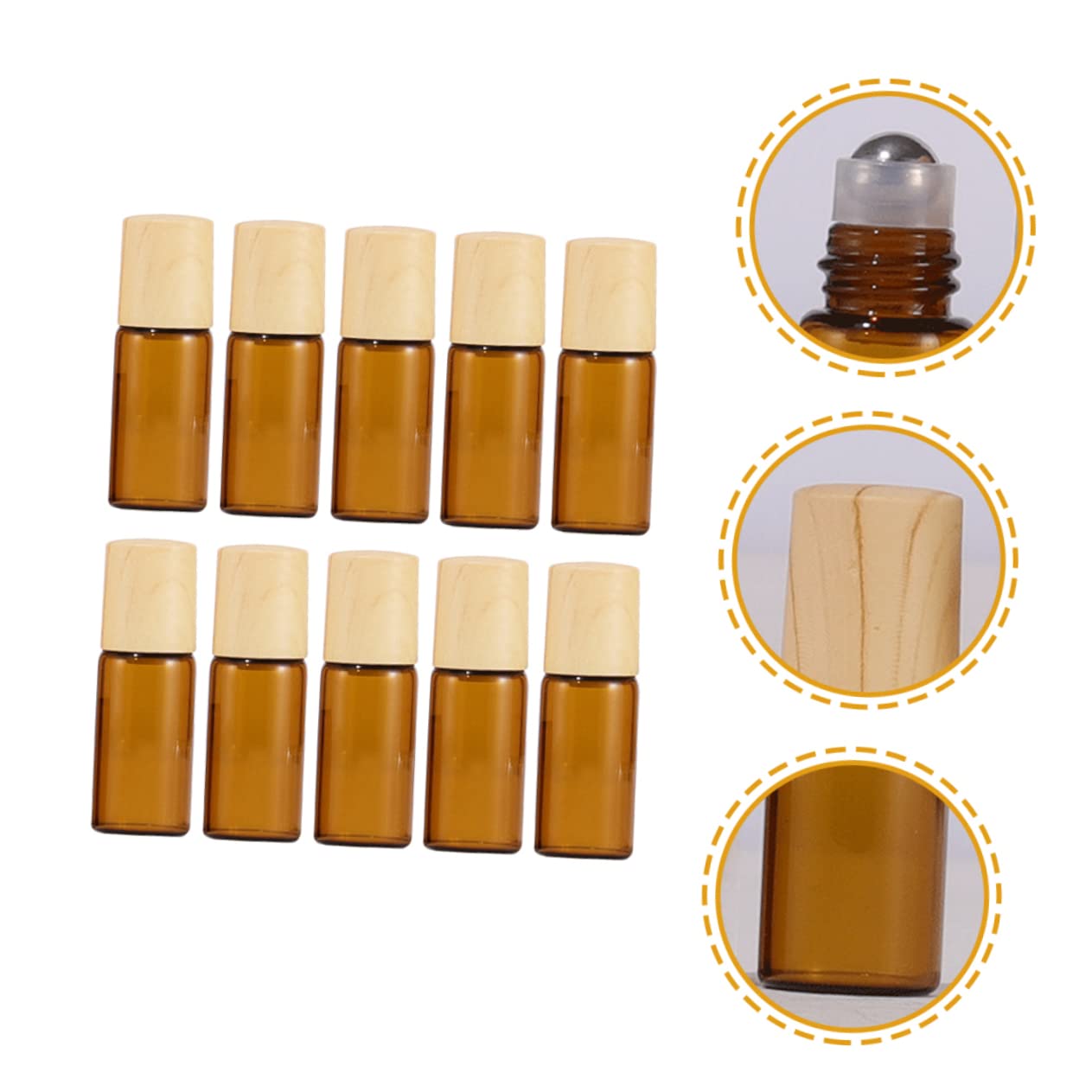 Beavorty 3ml Wooden Cap Essential Oil Roller Bottles - Perfume Roller Balls Set for Aromatherapy, DIY Blends & Travel Size Skincare (Pack of 12) - Perfect for Home Spa, Yoga & On-the-Go Relaxation
