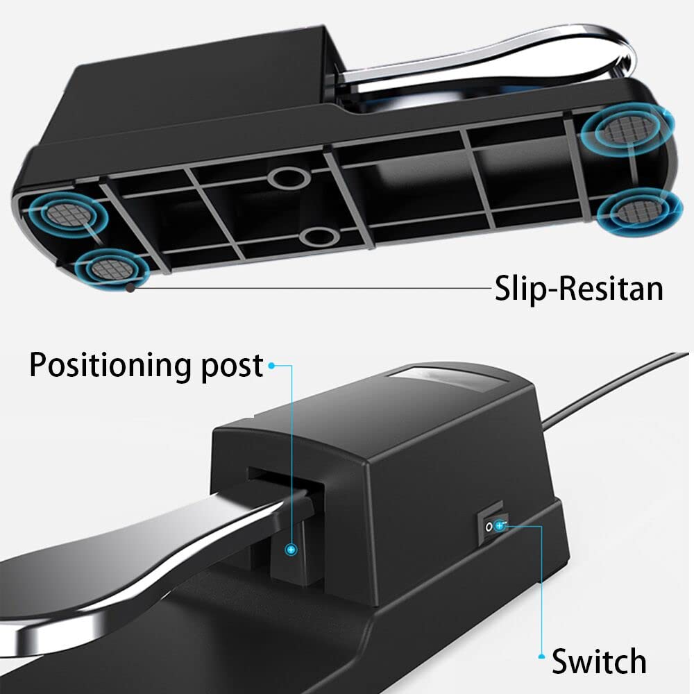 Universal Sustain Pedal for Keyboard - Compatible with Yamaha, Casio, Roland - Silver (1/4