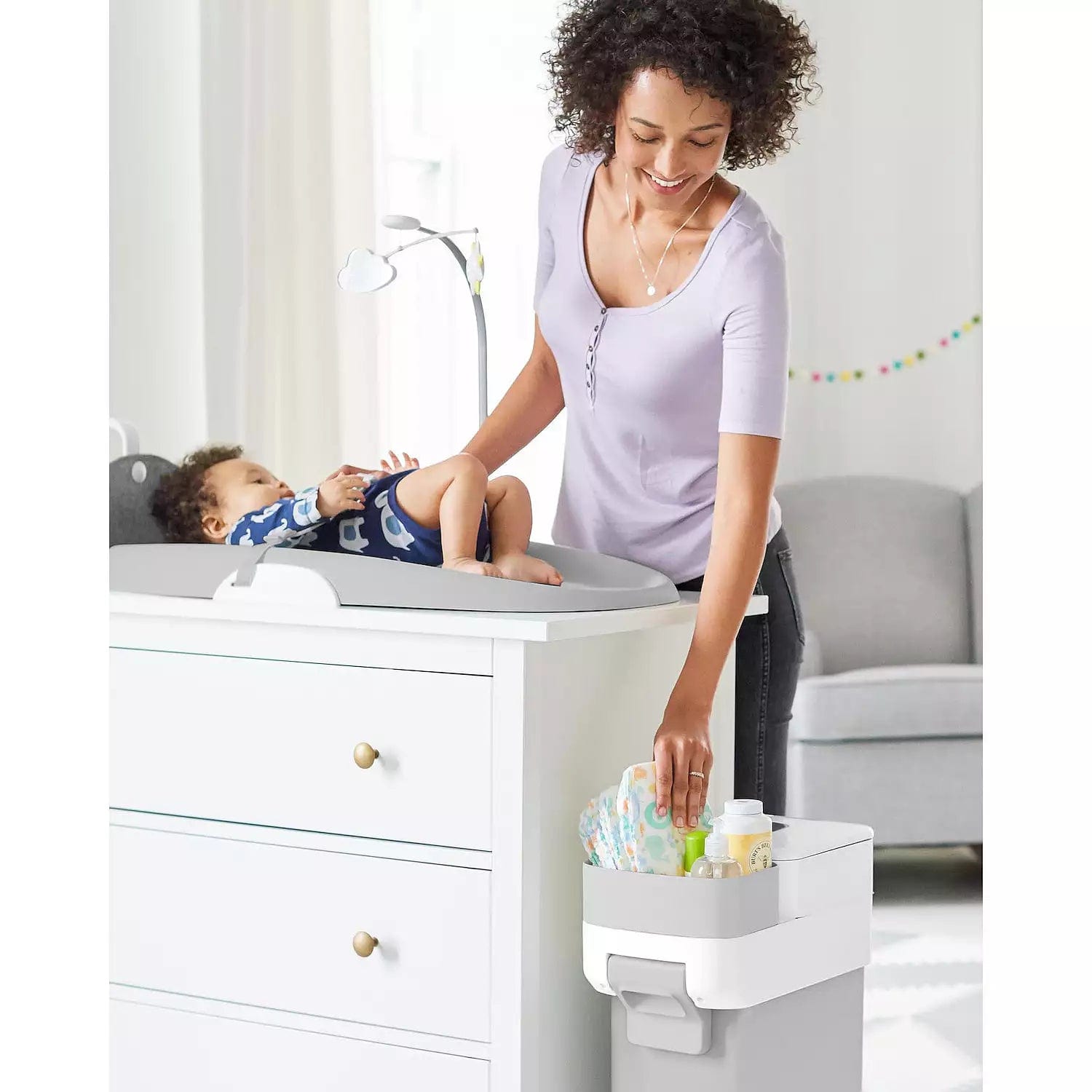 Skip Hop Nursery Style Diaper Pail - Odor-Containing Baby Diaper Disposal System for Nursery & Changing Stations | Ideal for Newborns & Toddlers