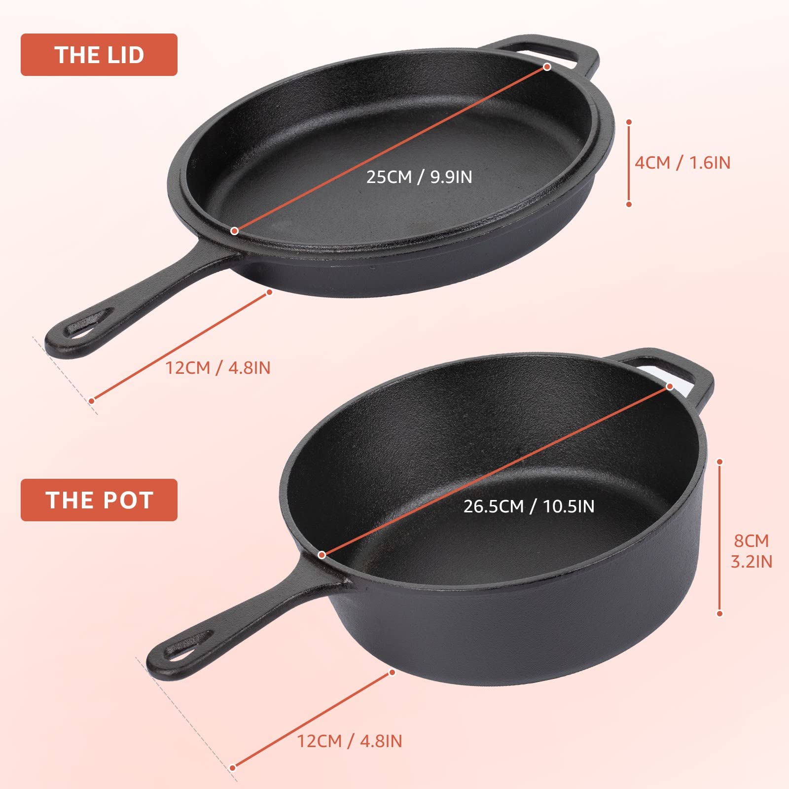 Overmont 2-in-1 Cast Iron Skillet & 17'' Griddle Bundle – Premium Cookware Set for Grilling, Searing & Baking – Perfect for Outdoor Camping, BBQ & Home Kitchen Use