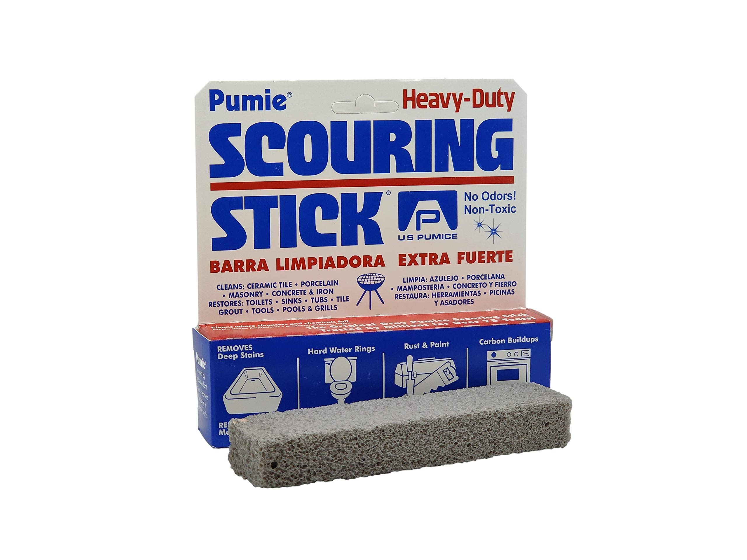 PUMIE Pumice Scouring Stick - Pack of 4 | Natural Pumice Stone for Toilet Bowl Cleaning, Hard Water Stain Remover, Rust & Grime Removal | Bathroom, Pool, Tub, Grill & Kitchen Deep Cleaning | Eco-Friendly Heavy Duty Scrubber for Tough Stains & Food Buildup