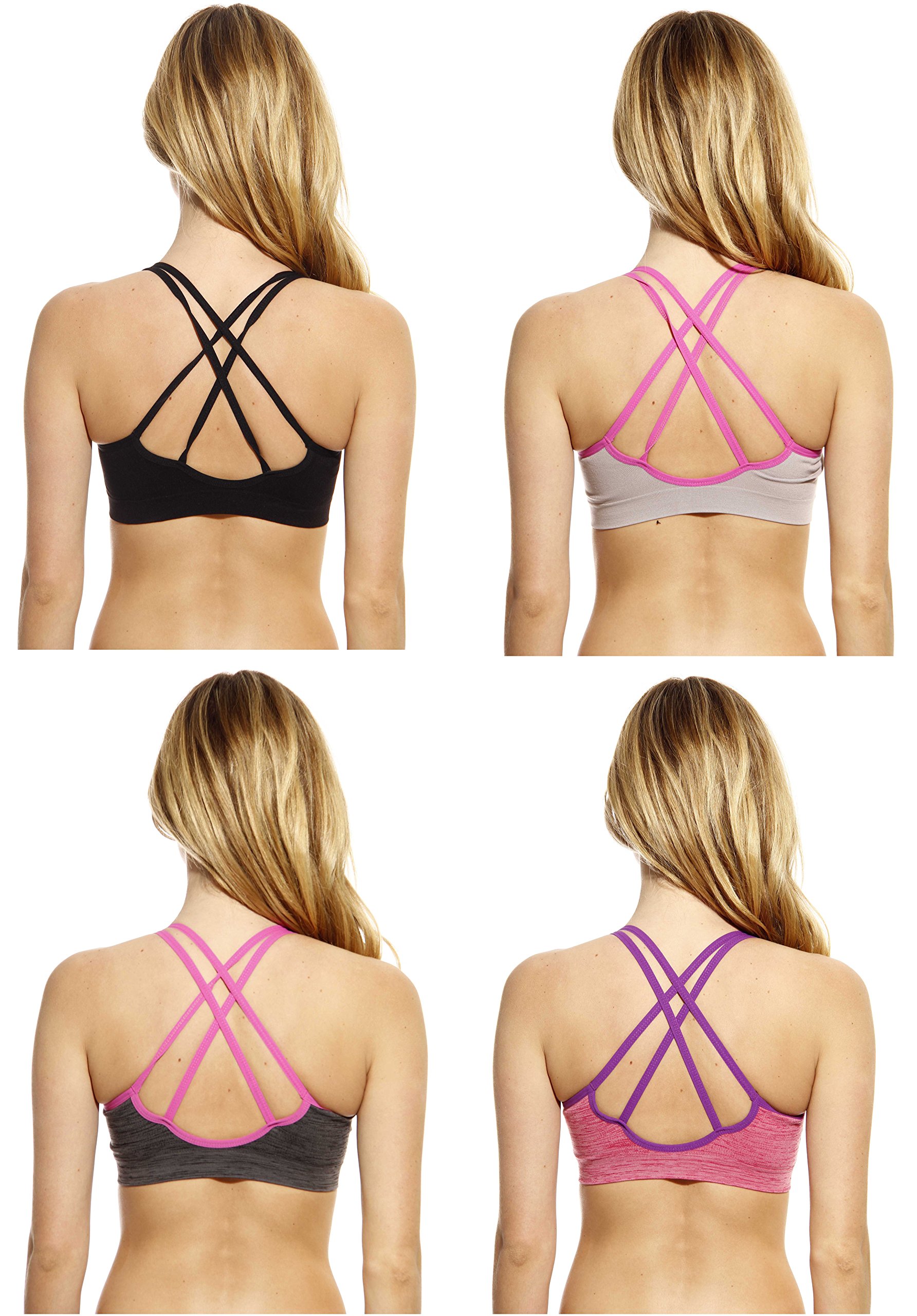 Seamless Marled Sports Bra 4-Pack - Comfortable Workout Bras for Women - Yoga, Running, Gym & Activewear