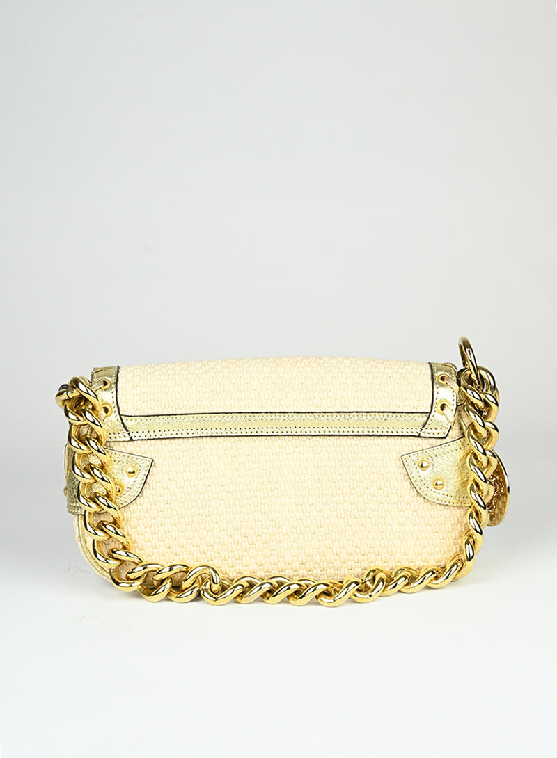 Versace Shoulder Bag in Cream Knit - Elegant Designer Handbag for Women, Perfect for Parties, Work & Everyday Use