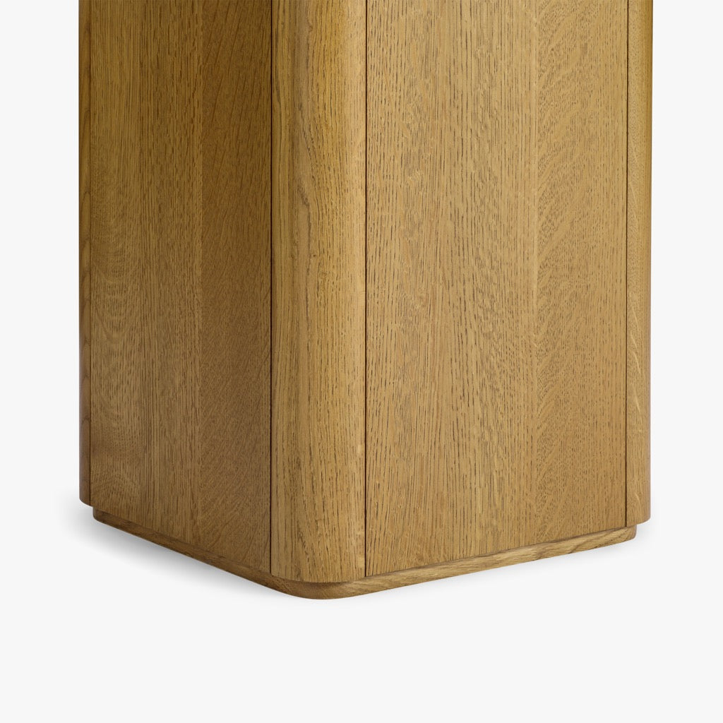 Marisol Oak & Travertine Side Table - Mid Tone Oak Finish - Modern End Table for Living Room, Bedroom, or Office Decor