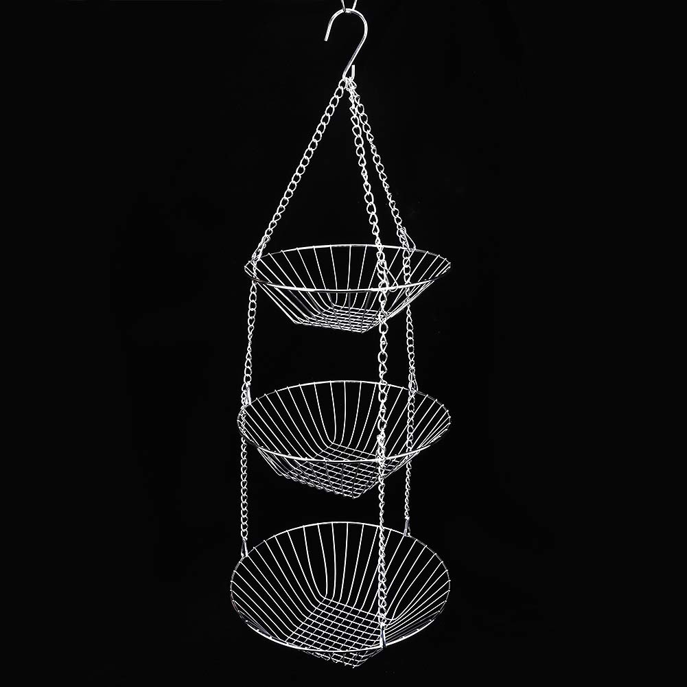 Jerliflyer 3-Tier Stainless Steel Hanging Kitchen Basket Organizer for Vegetables, Fruits, Flowers & Plants - Space-Saving Storage Solution for Pantry, Countertop, or Wall Mount