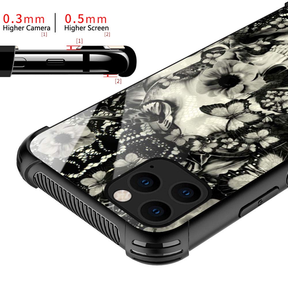 Victorian Gothic Lace Skull iPhone 12 Pro Max Case - Shockproof TPU Silicone Bumper & Tempered Glass Back Cover - Perfect for Gothic Fashion Lovers & Halloween Costume Accessories