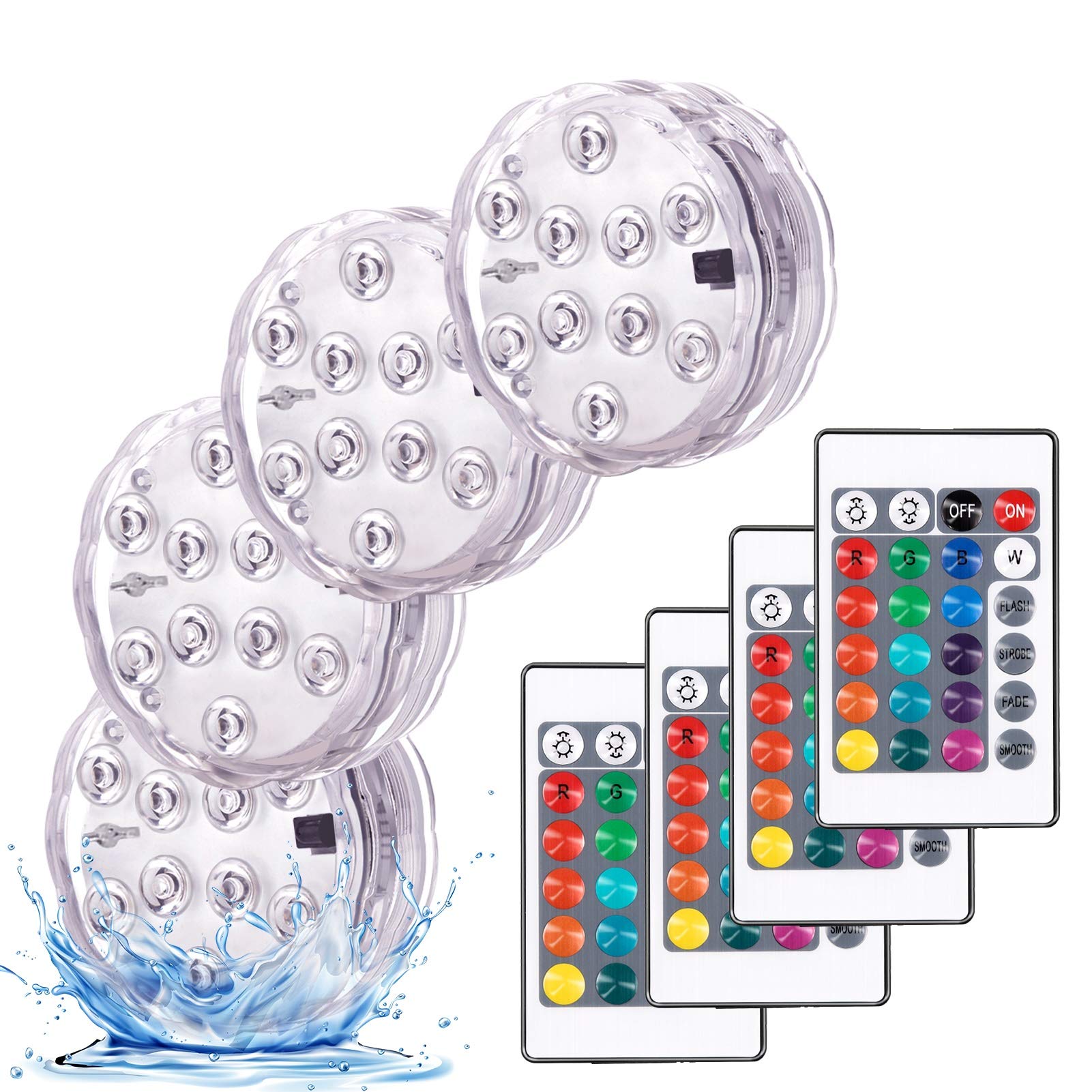 Battery Operated Submersible LED Lights with Remote - 4 Pack Small Spot Lights for Aquarium, Fish Bowl, Vase, Pond, Wedding & Halloween Party Decorations - Waterproof Decorative Lighting for Indoor/Outdoor Use
