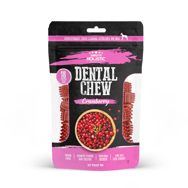 Absolute Holistic Petite Dental Dog Chews with Cranberry - Natural Teeth Cleaning Treats for Small Dogs - Perfect for Daily Oral Care & Fresh Breath