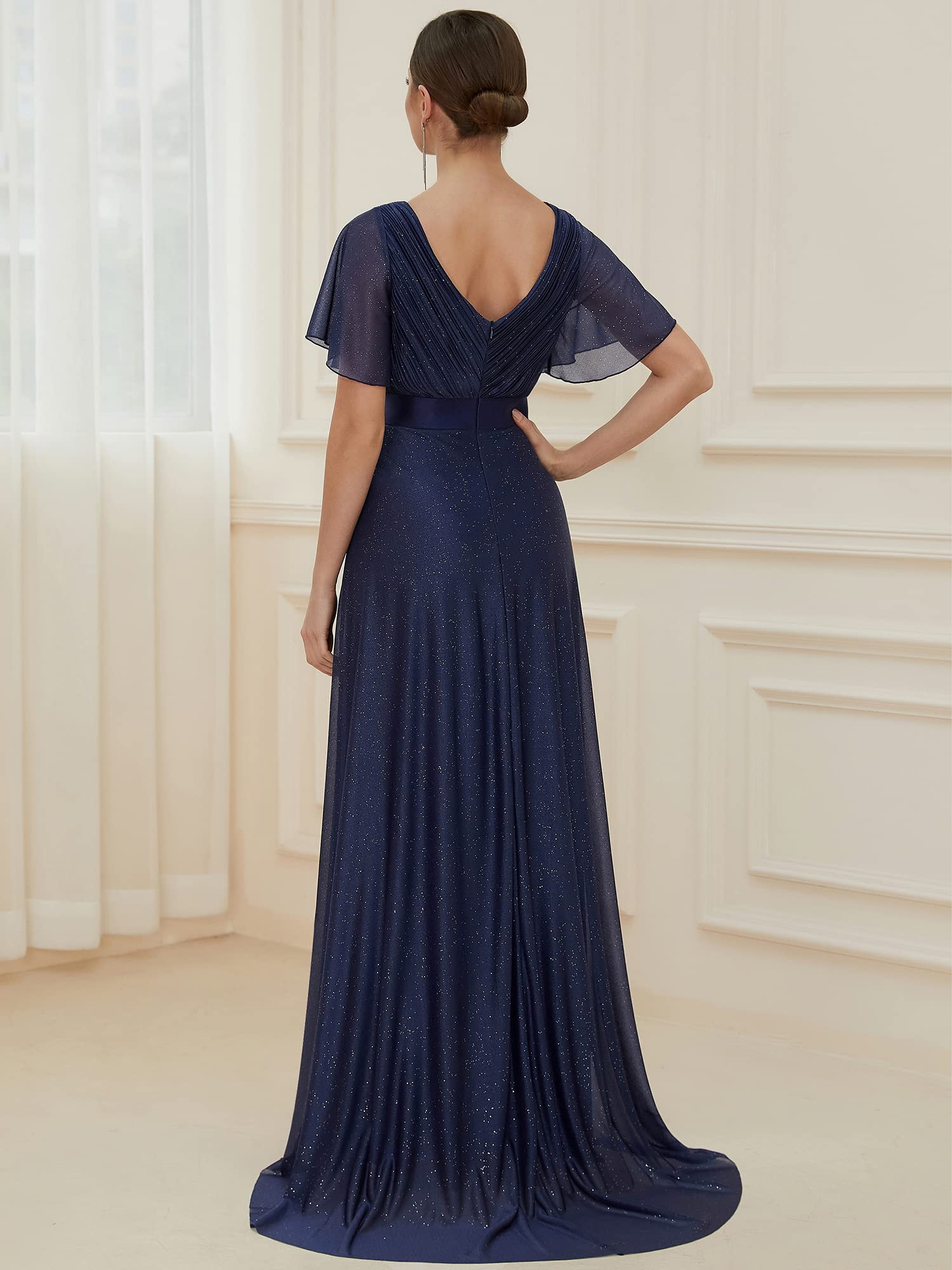 Ever-Pretty Women's V-Neck Short Sleeve A-Line Glitter Evening Dress 50159 - Perfect for Prom, Cocktail Parties & Formal Events