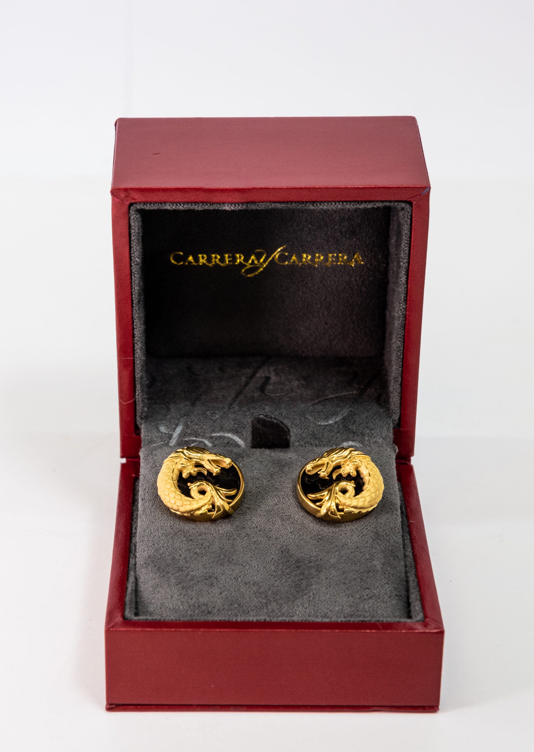 Carrera Y Carrera Circles of Fire 18K Yellow Gold and Onyx Cufflinks for Men - Luxury Gold Cufflinks for Formal Wear, Business Attire & Wedding Gifts
