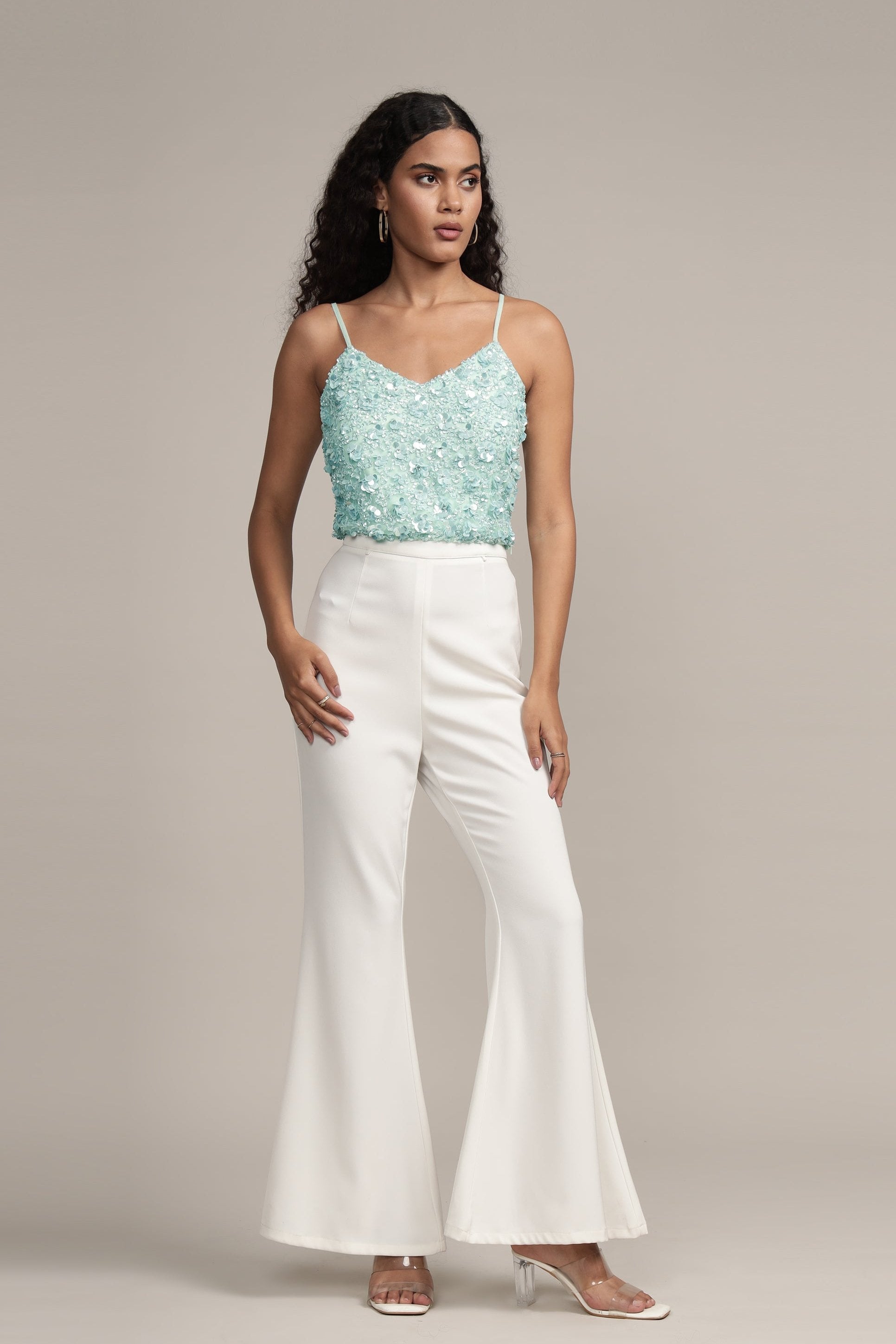 Aqua Sequin Cami Top for Women - Sparkling Party & Evening Wear - Perfect for Night Out, Club, and Special Occasions
