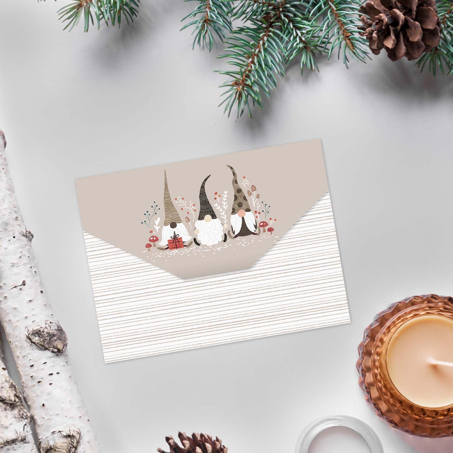 Masterpiece Gnome Holiday Gift Card Holders - Set of 6 Christmas Elf Money Holders (3” x 4”) - Winter Woodland Themed Striped Gift Certificate Cards for Christmas Gifting, Stocking Stuffers & Office Party Favors